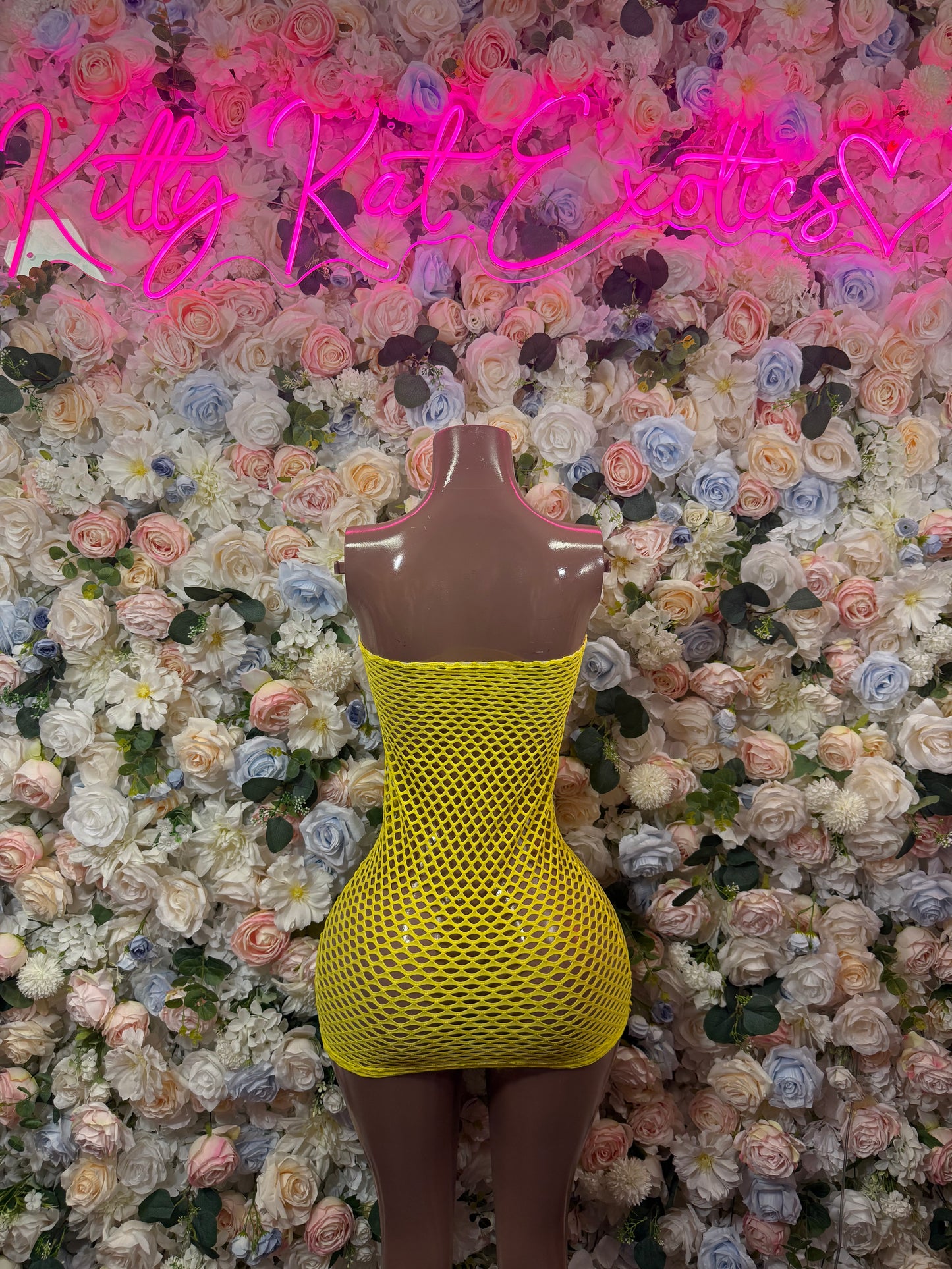 Yellow Fishnet Bodysuit: Rave Outfit, Exotic Dancewear