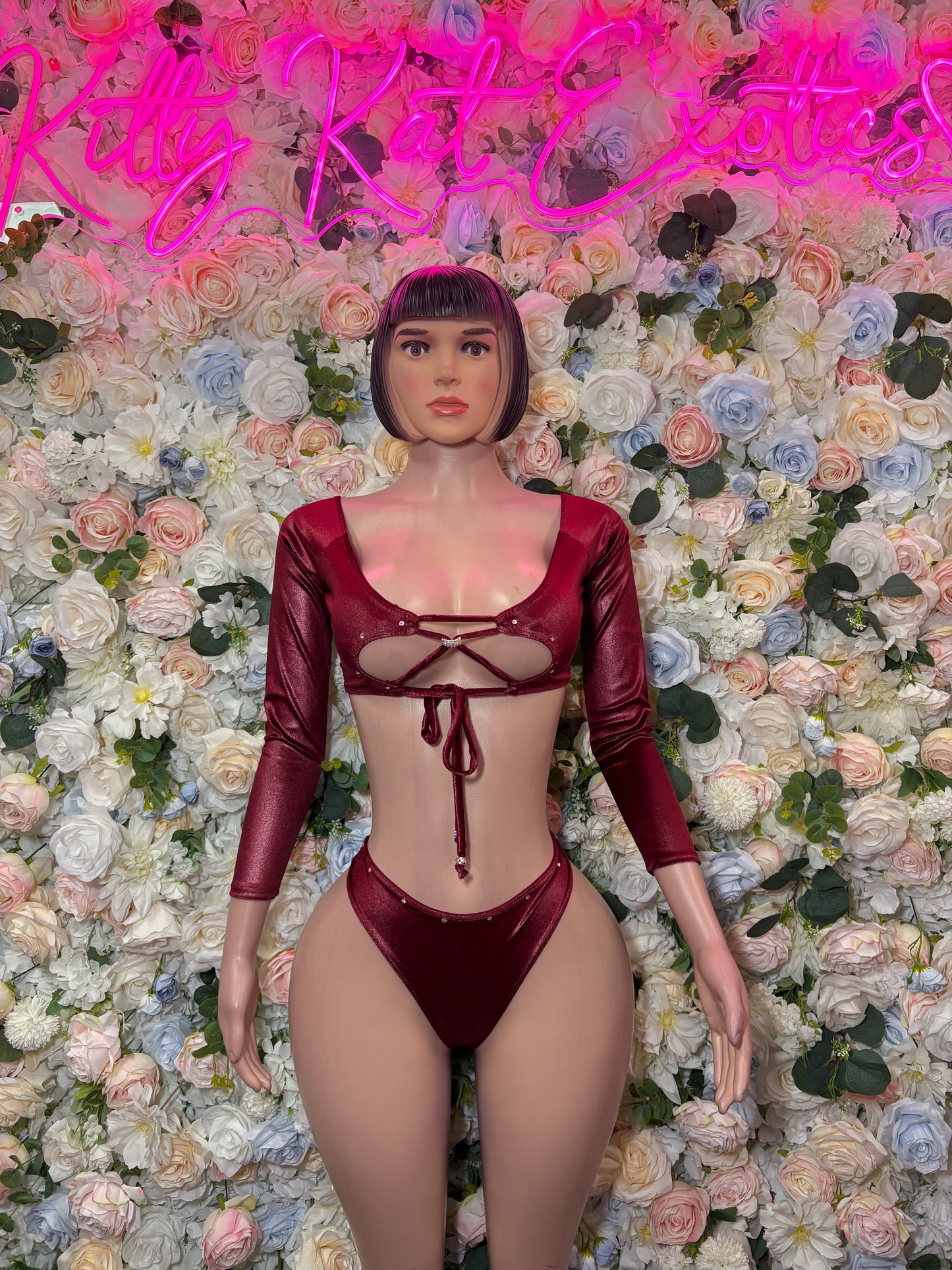 Burgundy Two Piece -  Exotic Dancewear  -  Rave Outfit - Sexy Festival Outfit, Clubwear, Performance Costume