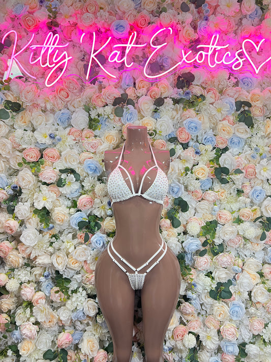 White Rhinestone Bikini Set Festival Ravewear