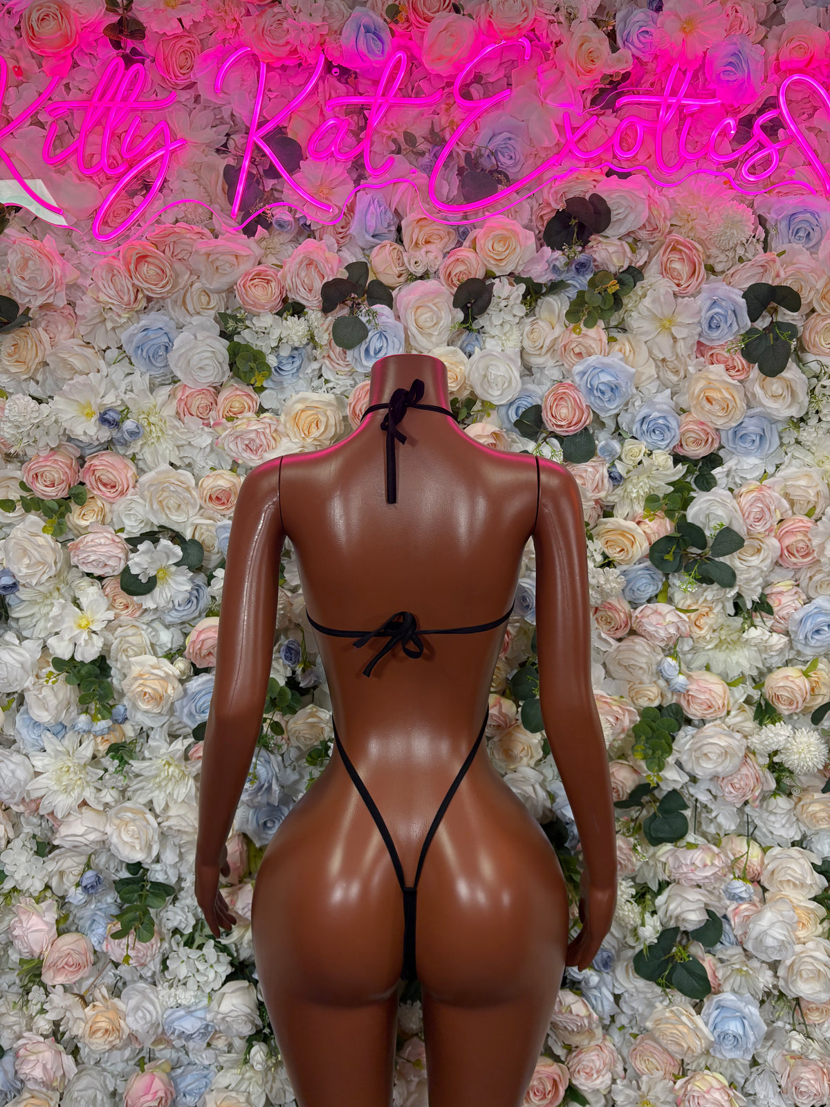 Dark metallic slingshot monokini bodysuit, backless with string halter and thong cutout