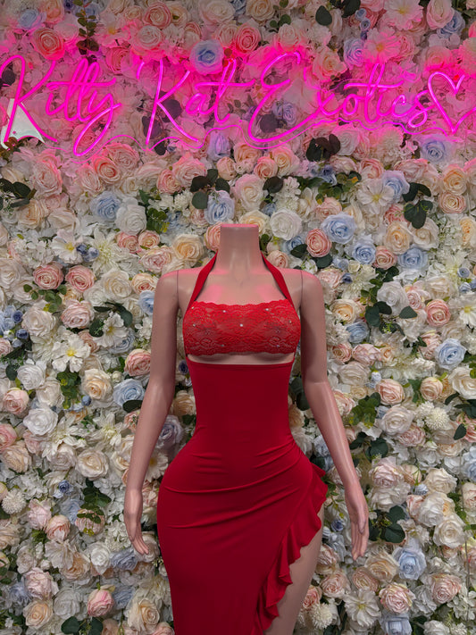 Summer Red Gown - Sexy Dance Costume, Sultry Clubwear Gown, Bold Performance Outfit, Trendy Party Dress