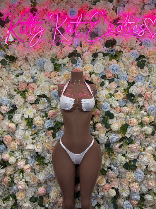 White Two Piece Festival Bikini - Rave Outfit, Exotic Dancewear, Summer Outfit