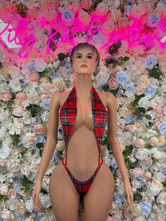 Christmas Holiday Outfit One Piece Slingshot “Gift” Red Santa Exotic Dancewear Costume Holiday