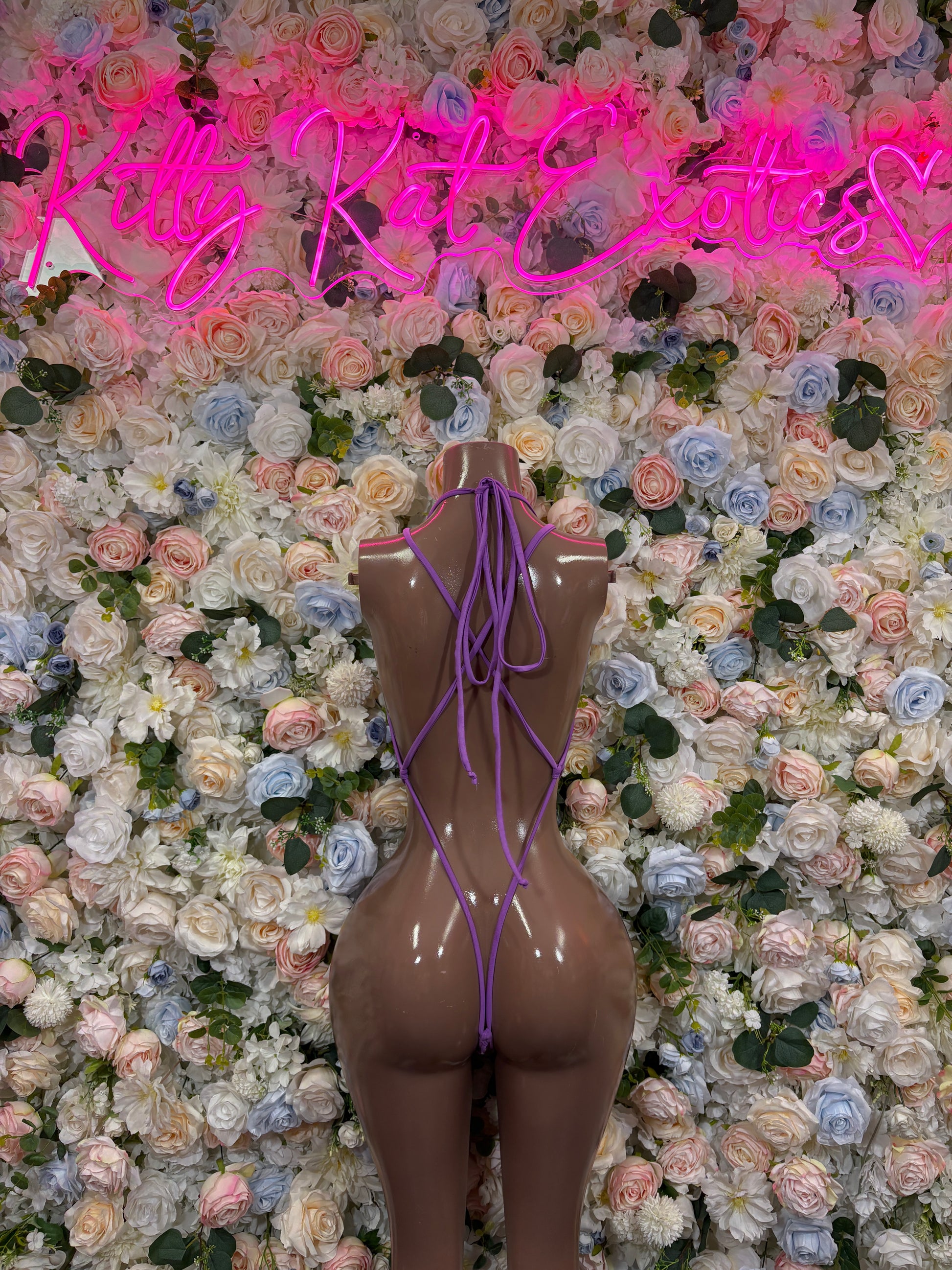 Purple lace-up back halter mini bodysuit dress