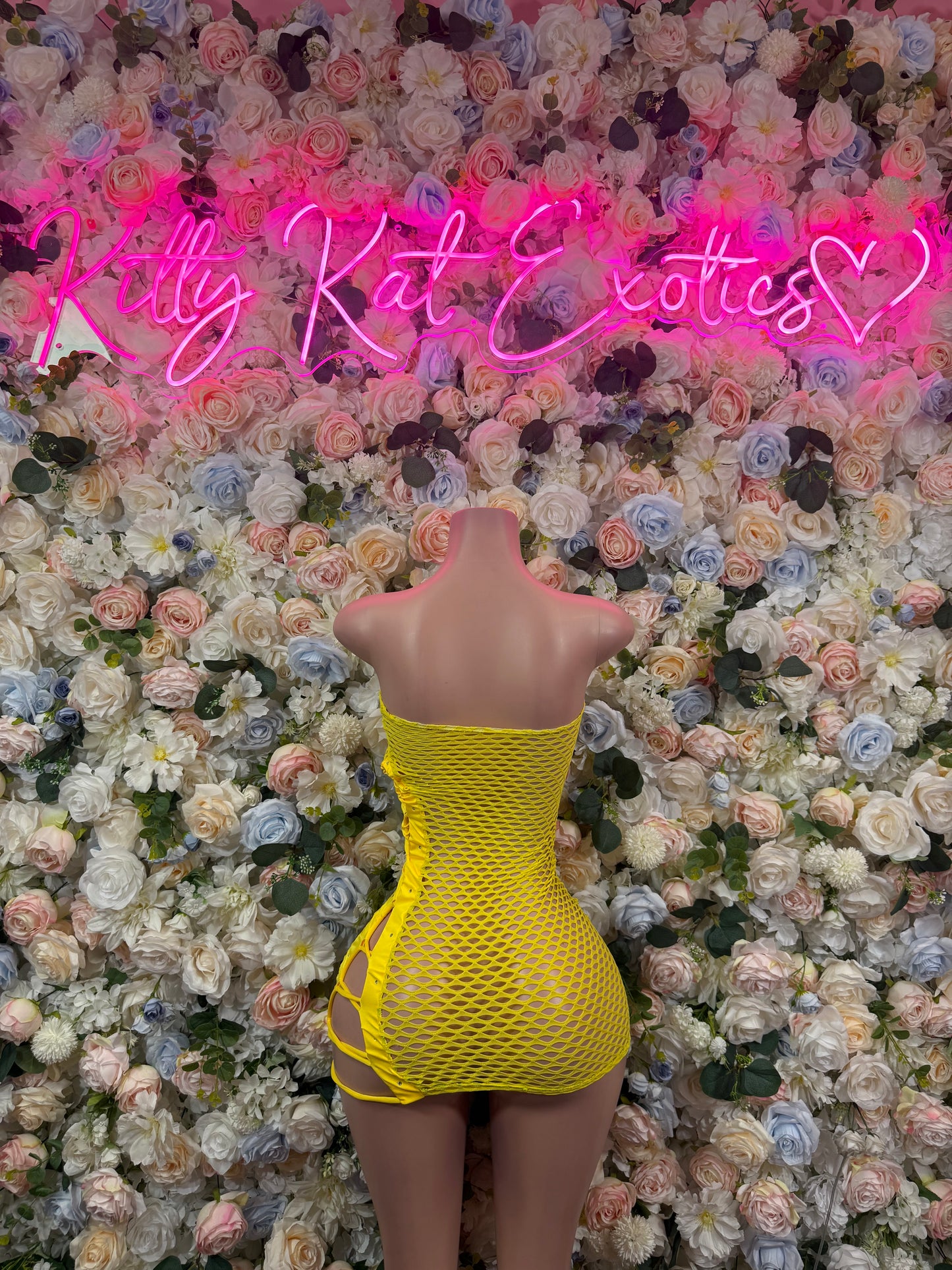 Yellow Fishnet Club Dress for Women - One Piece Exotic Dancewear Rave Festival Outfit