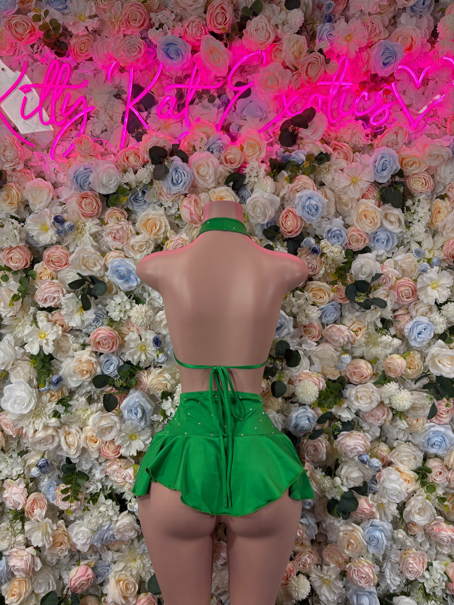 Rave Outfit Green  Two Piece Skirt Set  Bottlegirl Bartender Cheetah Print Bottlegirl Coachella Clubwear