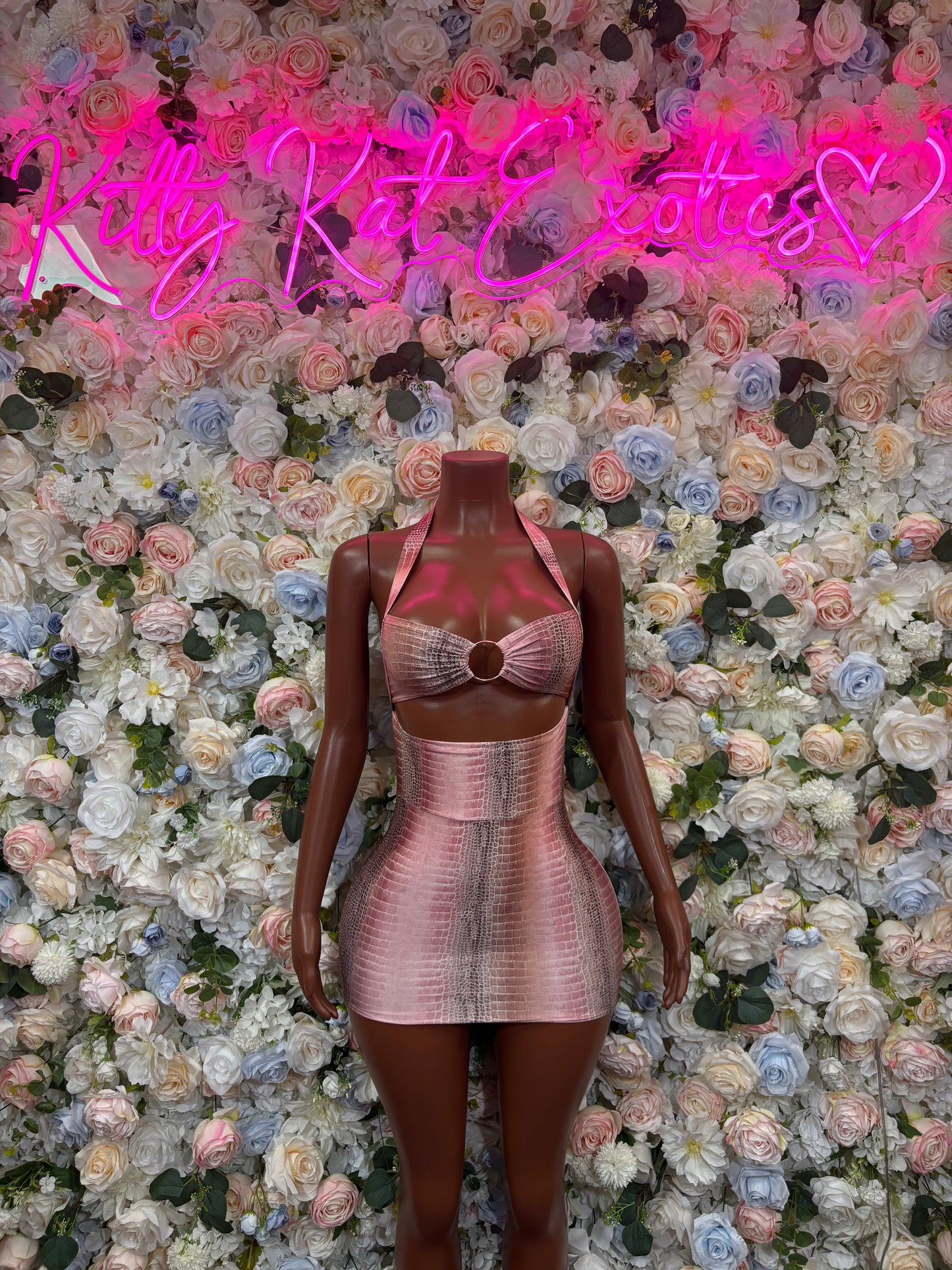 Pink Snake Print Club Dress for Women - One Piece Exotic Dancewear Rave Festival Outfit
