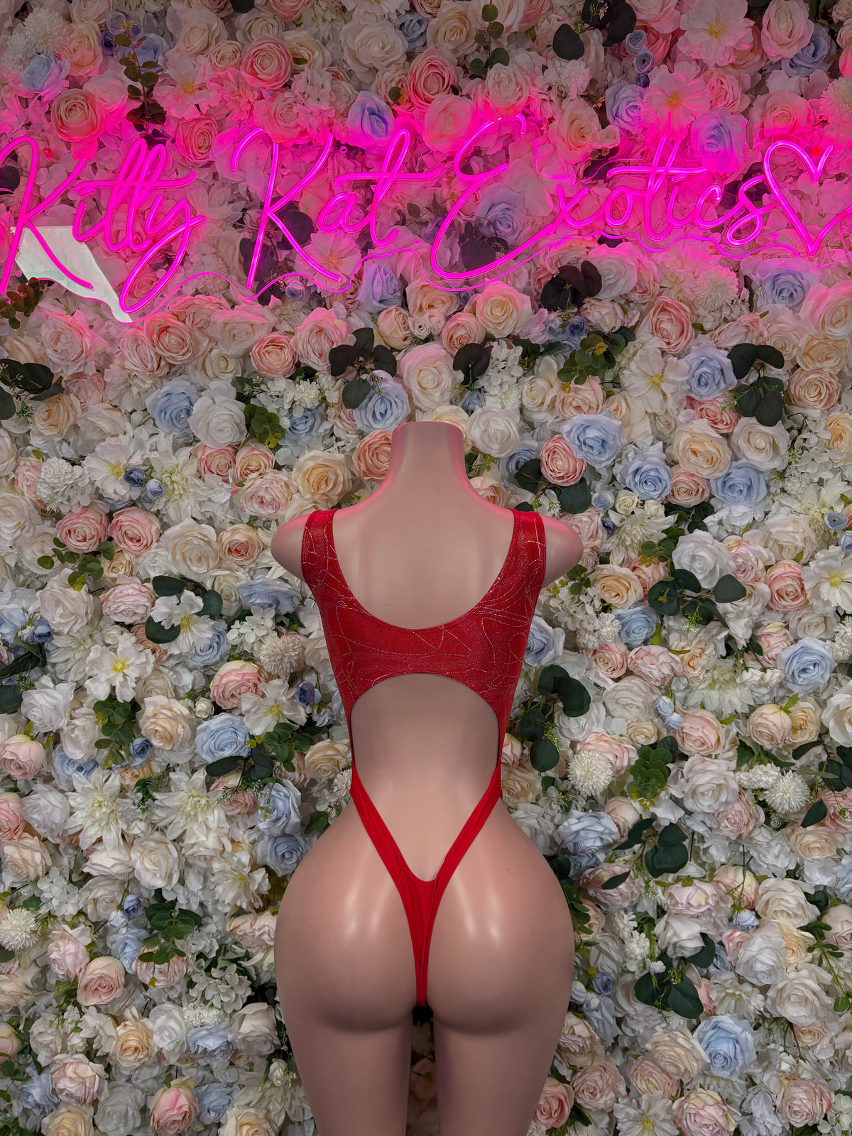 Red One Piece Bodysuit, Exotic Dancewear Rave Outfit