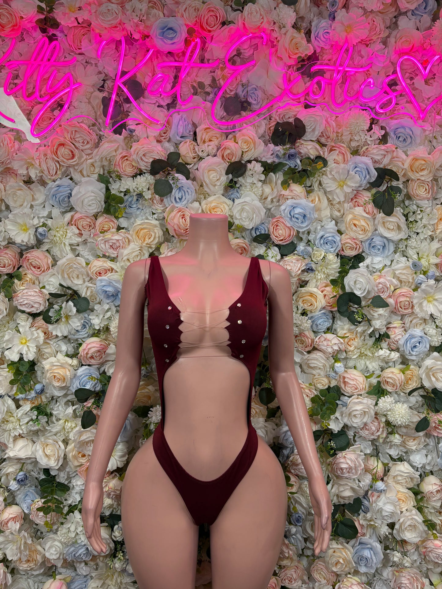 Burgundy Bodysuit Rave Festival Outfit - Exotic Dancewear