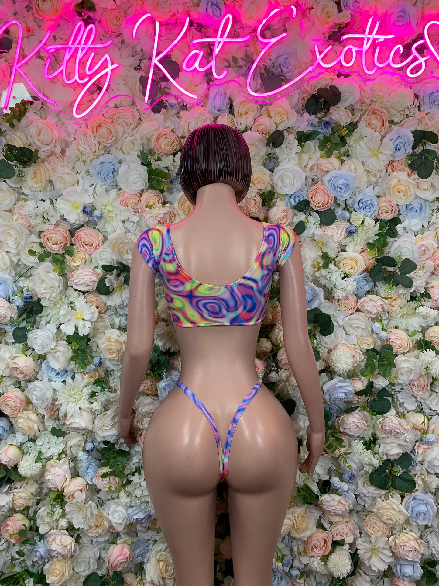 Multicolor Two Piece Bikini Piece Outfit, Rave Festival Wear