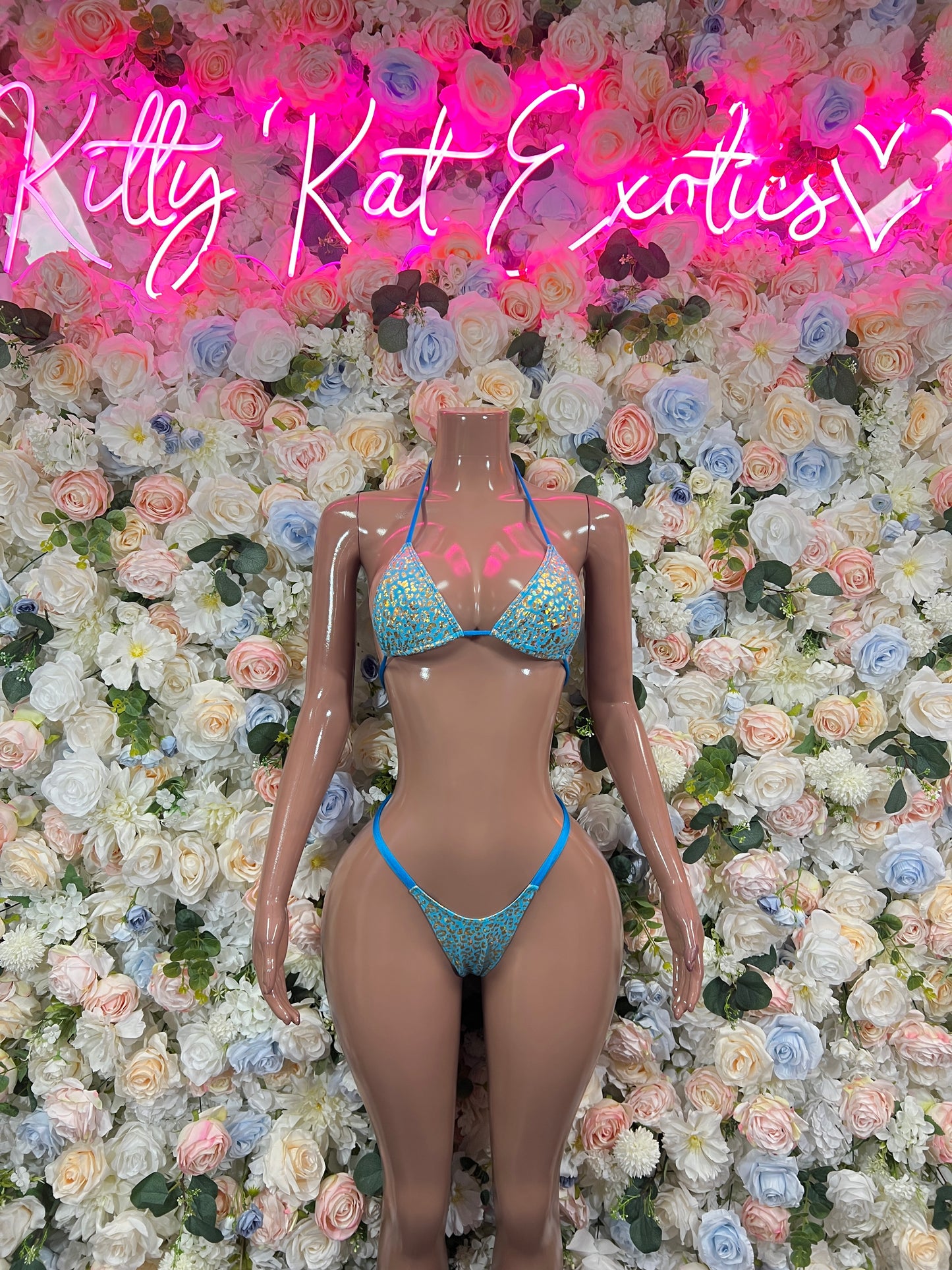 Festival Bikini Aqua Cheetah Two Piece Outfit, Bartender Uniform, Rave Festival Wear, Exotic Dancewear, Clubwear Costume, Waitress Set