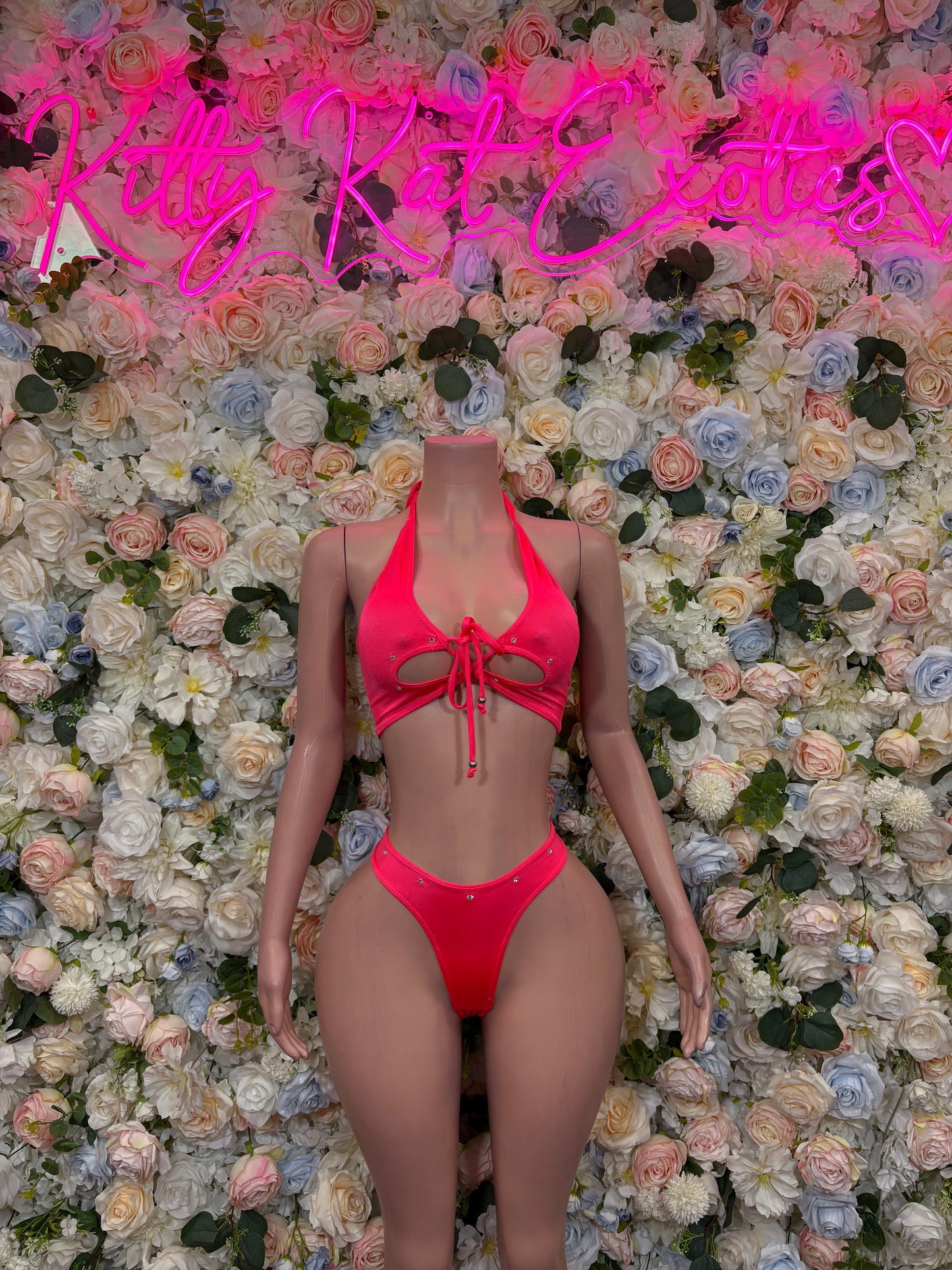 Coral Two Piece Rave Outfit Exotic Dancewear