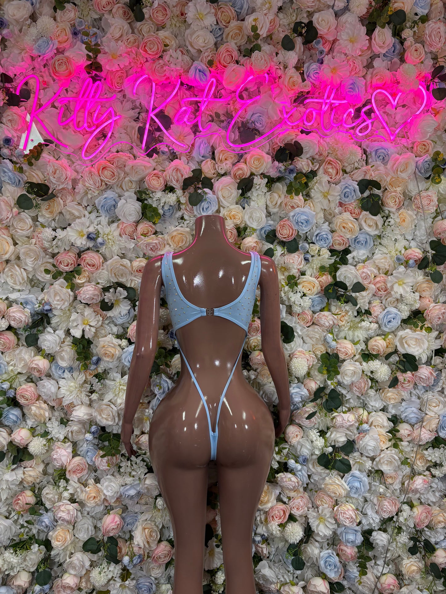 Baby Blue Rhinestone Bodysuit Festival Clothing Exotic Dancewear Bartender Outfit