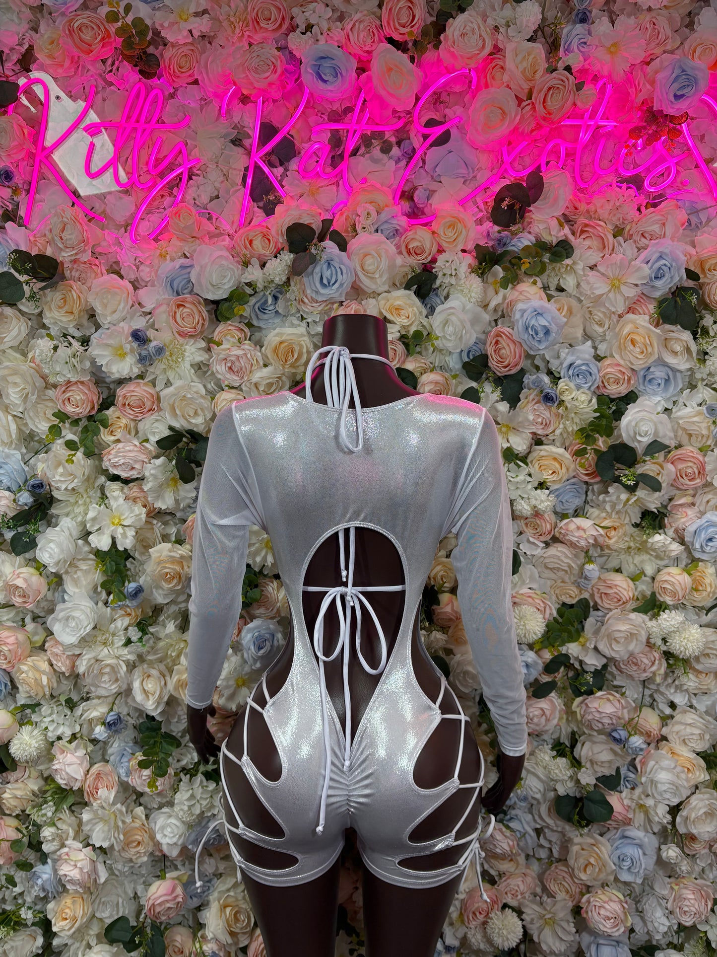 Bottlegirl Bodysuit Silver Metallic Bodysuit - Hologram Design | Exotic Dancewear Bartender Oufit