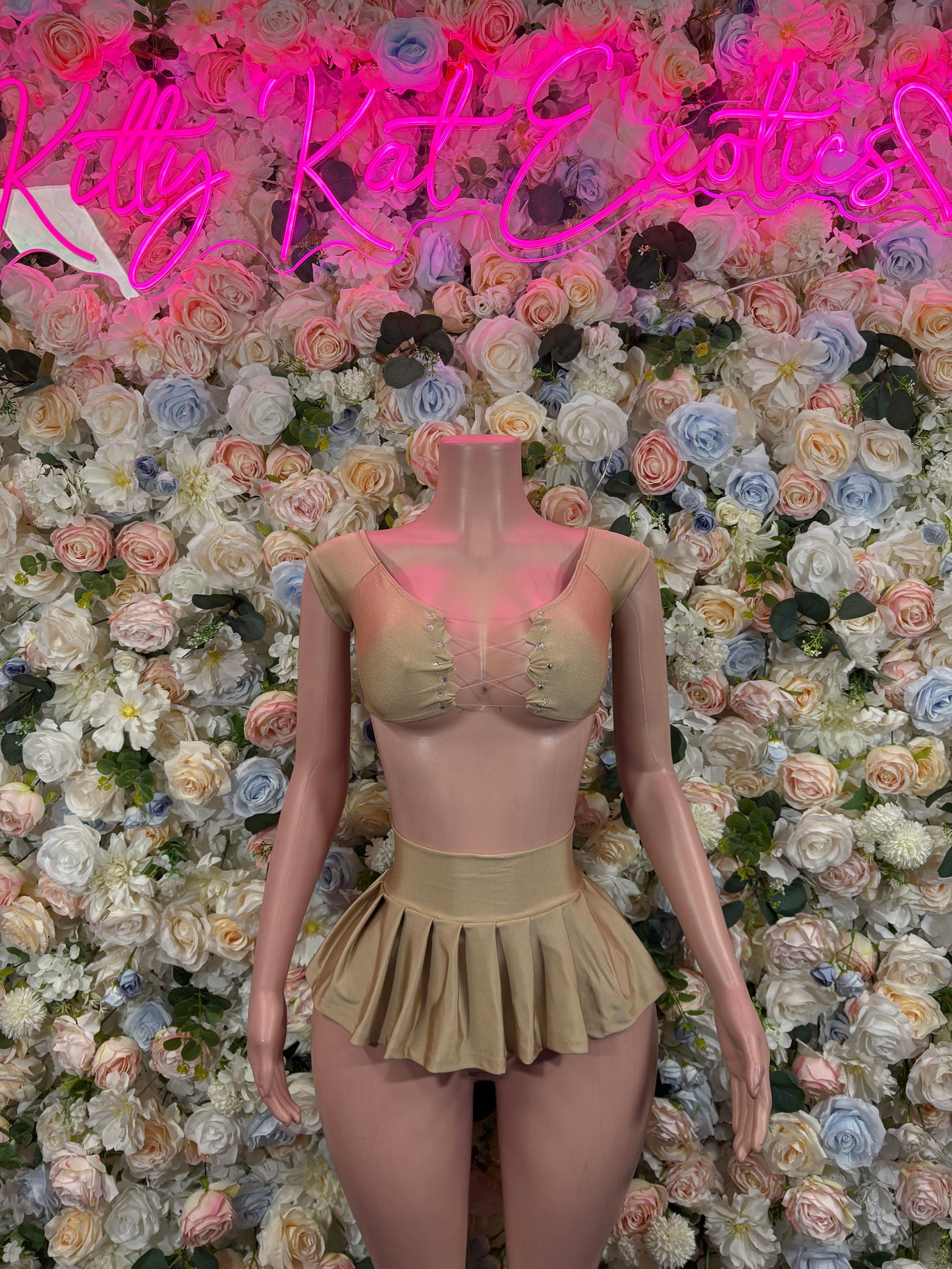 Two Piece Skirt Nude Festival Dress – Metallic Exotic Date Nite Dress, Dancewear