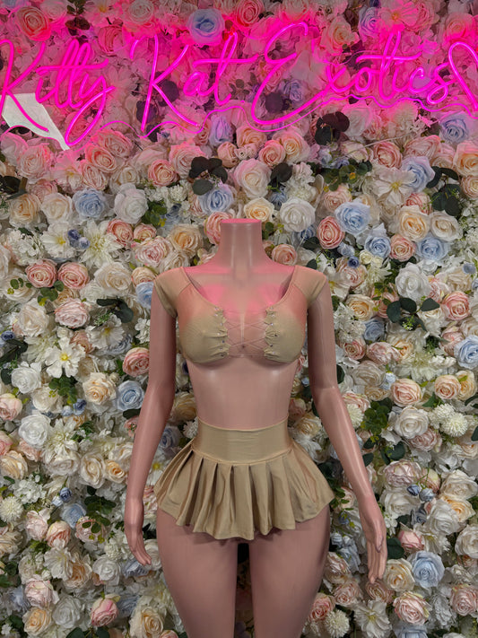 Two Piece Skirt Nude Festival Dress – Metallic Exotic Date Nite Dress, Dancewear