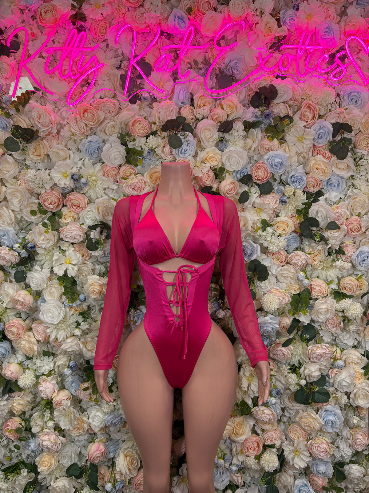 Pink Bottlegirl Bodysuit | Lace-Up Festival Rave Outfit Clubwear One Piece