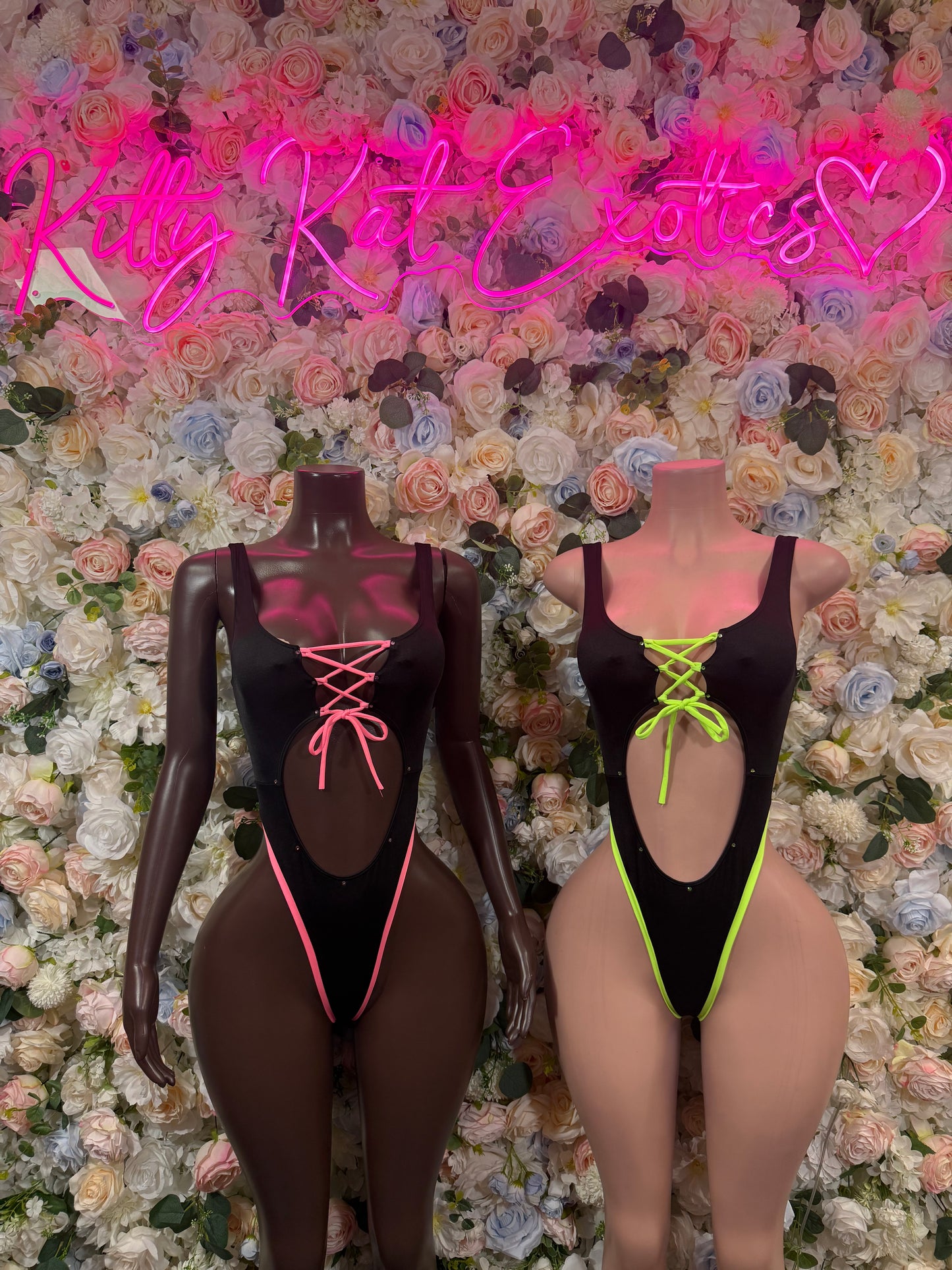 Black And Pink Bodysuit One-Piece Ravewear Bartender Outfit Clubwear