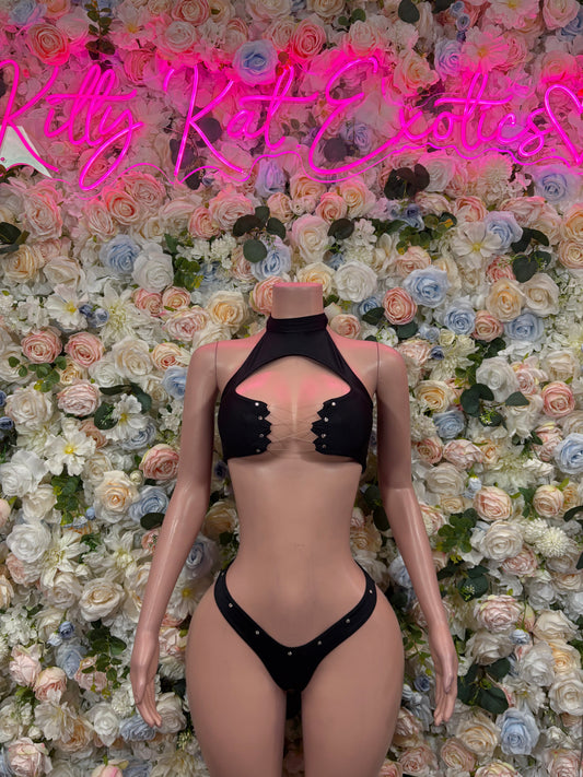 Women’s Festival Outfit Black Two Piece Set Rave Outfit Clubwear