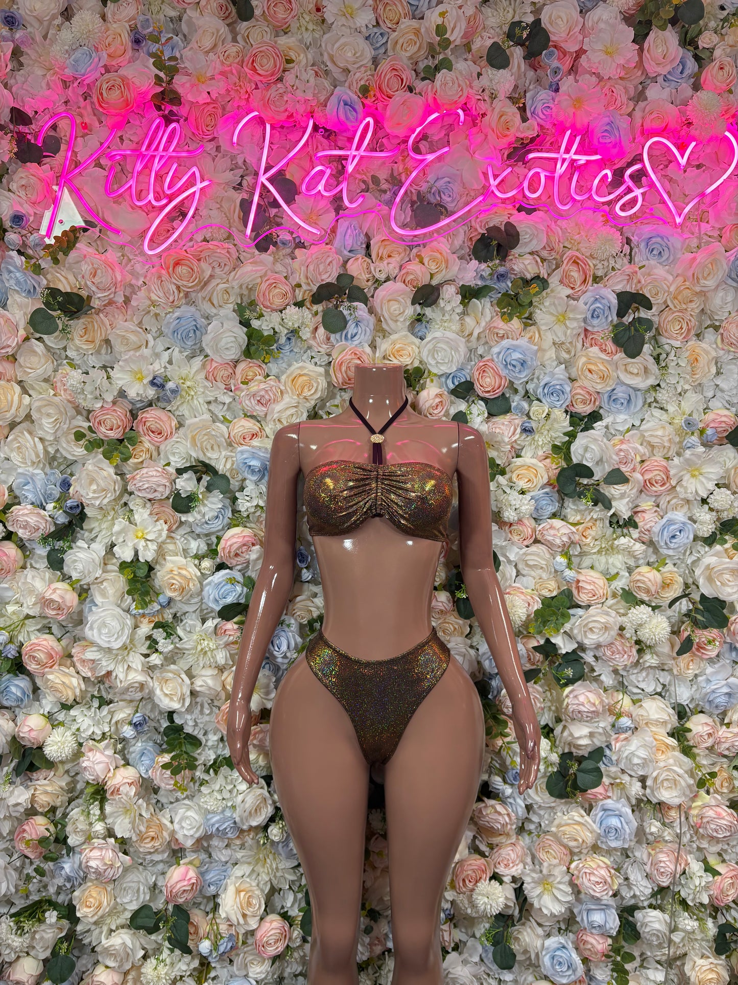 Gold Metallic Two Piece Set Rave Festival Wear - Exotic Dancewear Clubwear Bottle Girl Ravewear