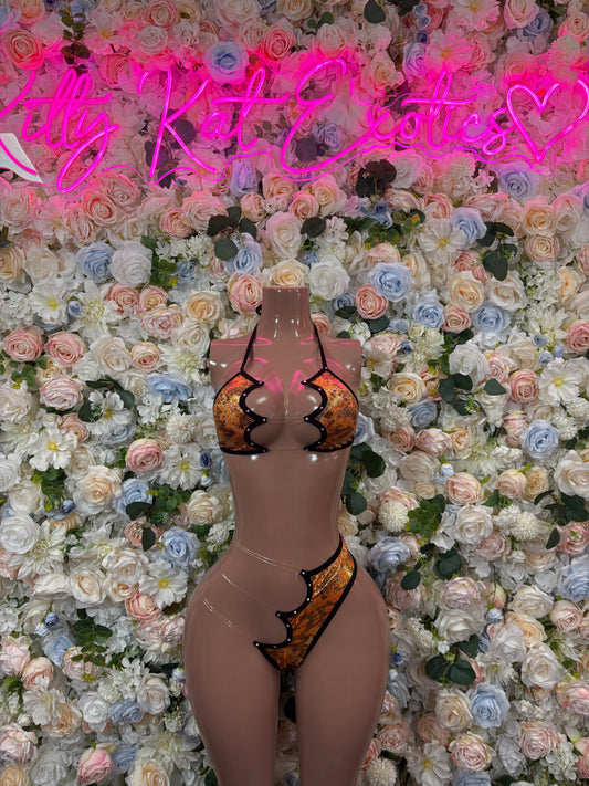 Orange Snake Print Slingshot Two Piece Exotic Dancewear