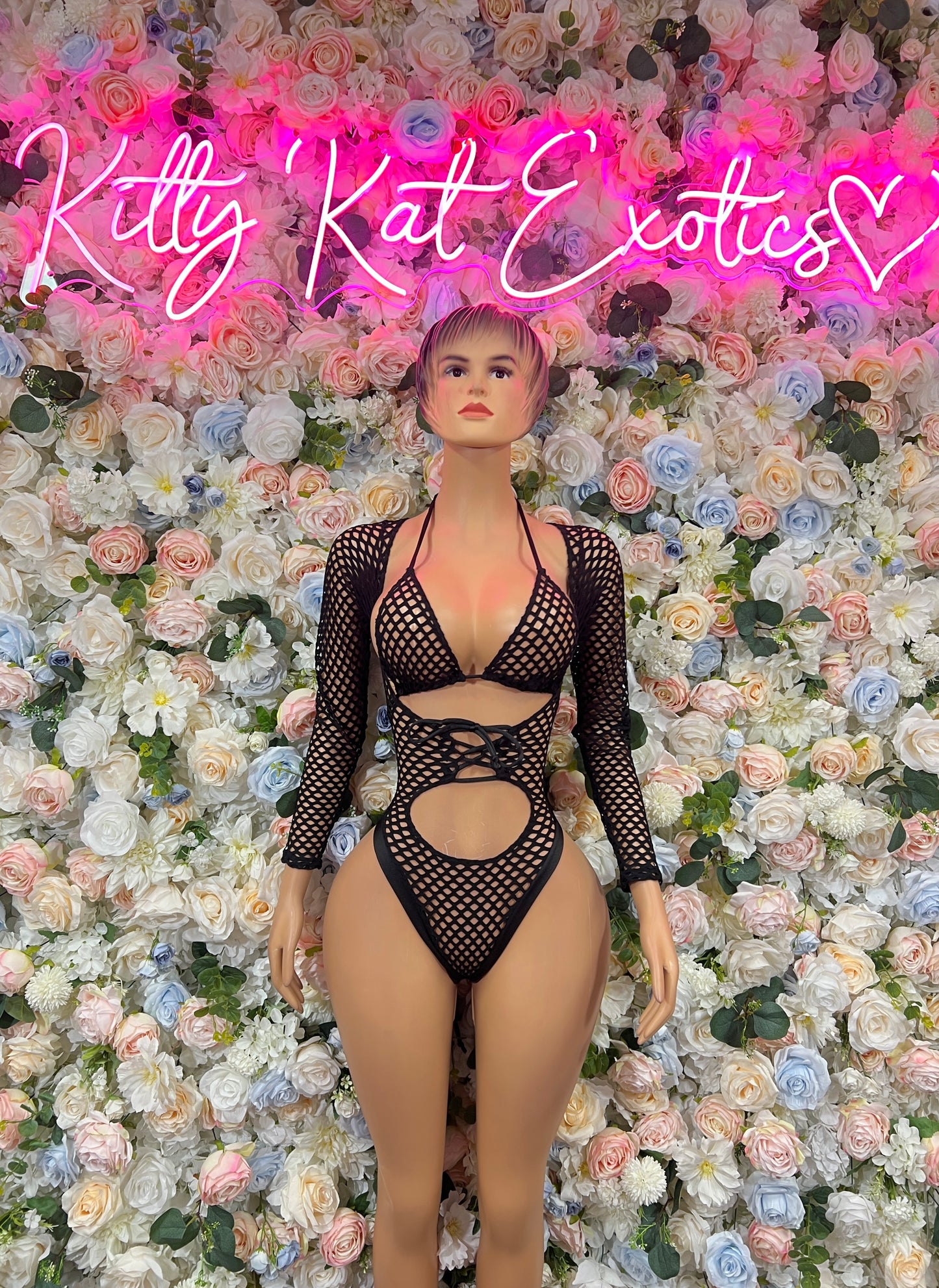 Bottlegirl Black Fishnet Bodysuit  - One Piece Bartender Outfit, EDM Dancewear, Party Clubwear