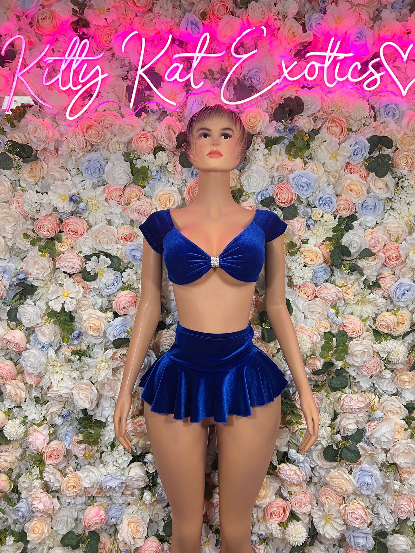 Navy Blue Velvet Two Piece Skirt Festival Outfit