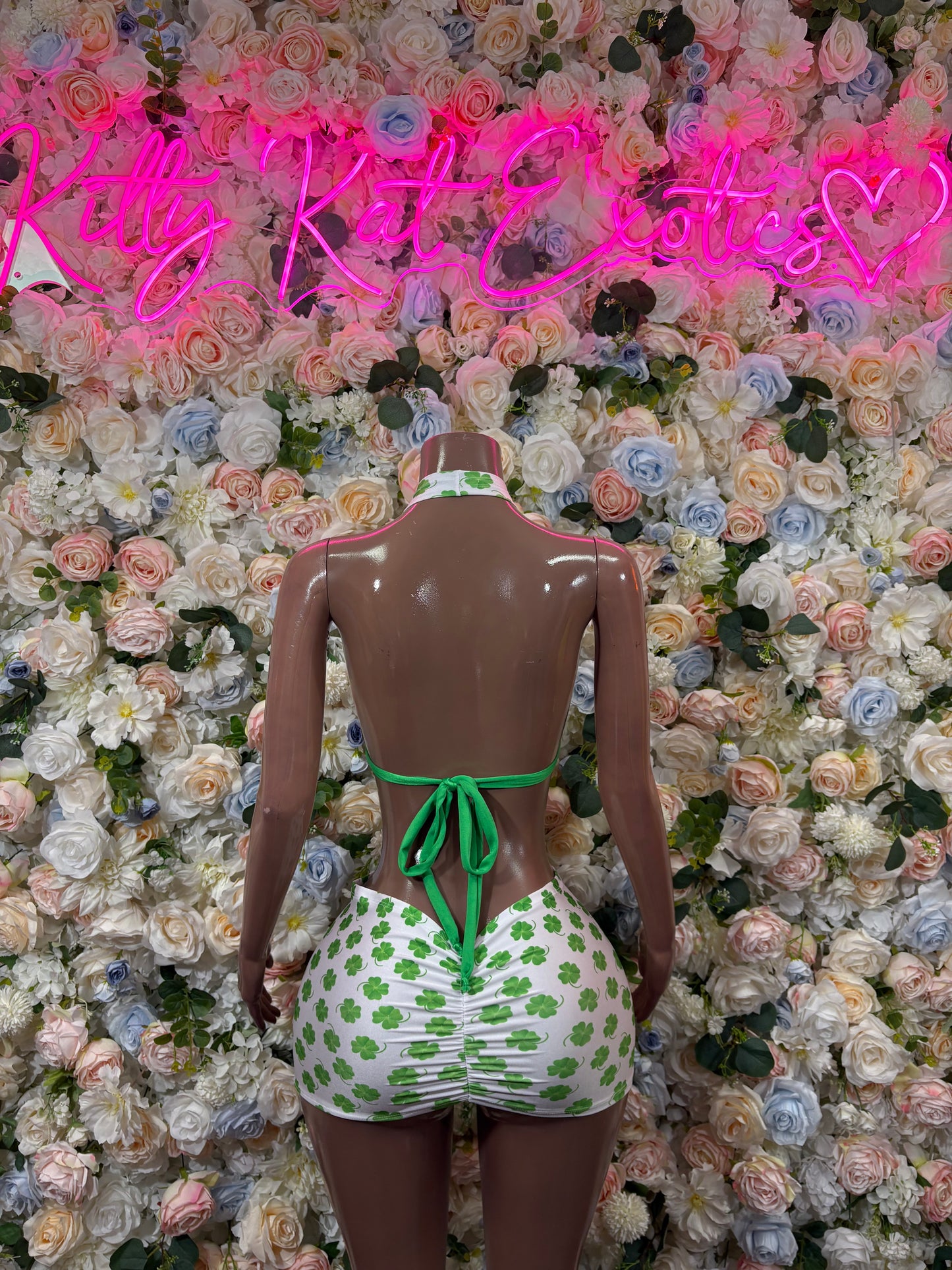 Green polka-dot festival skirt with back bow and adjustable straps