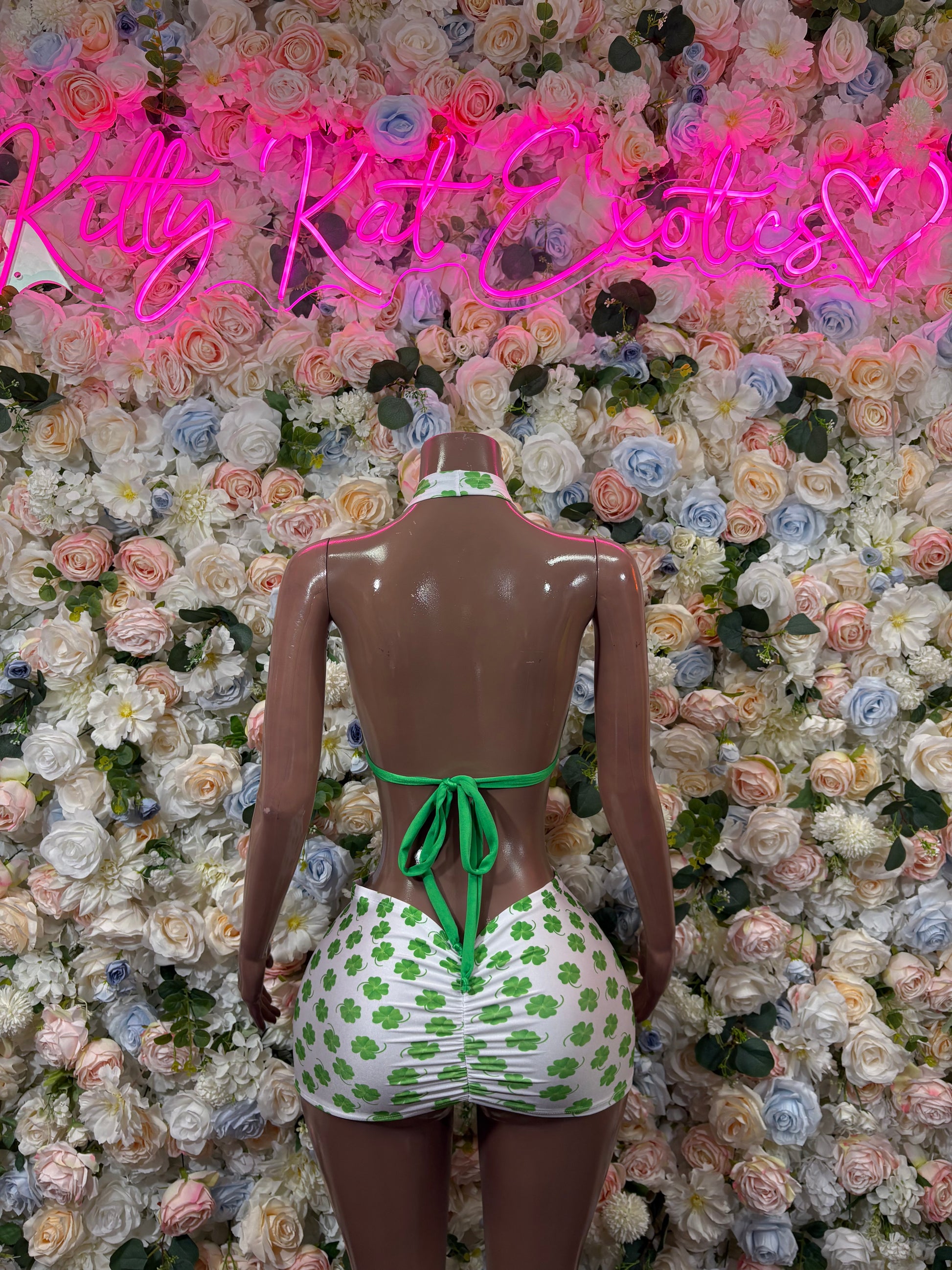 Green polka-dot festival skirt with back bow and adjustable straps