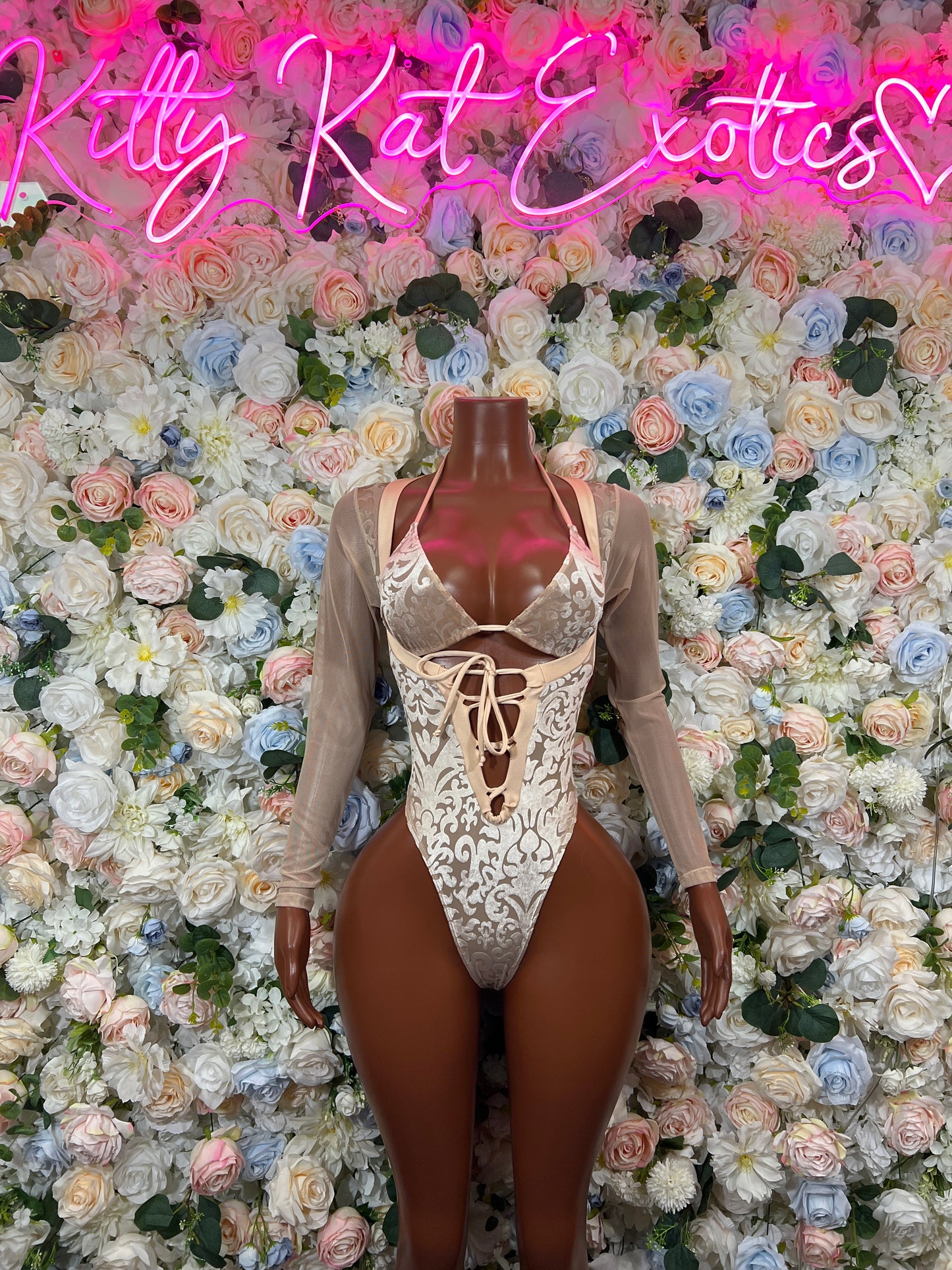 Champagne Gold Lace Criss Cross Cutout Bottlegirl  Bodysuit – Rave Festival Exotic Dance Clubwear