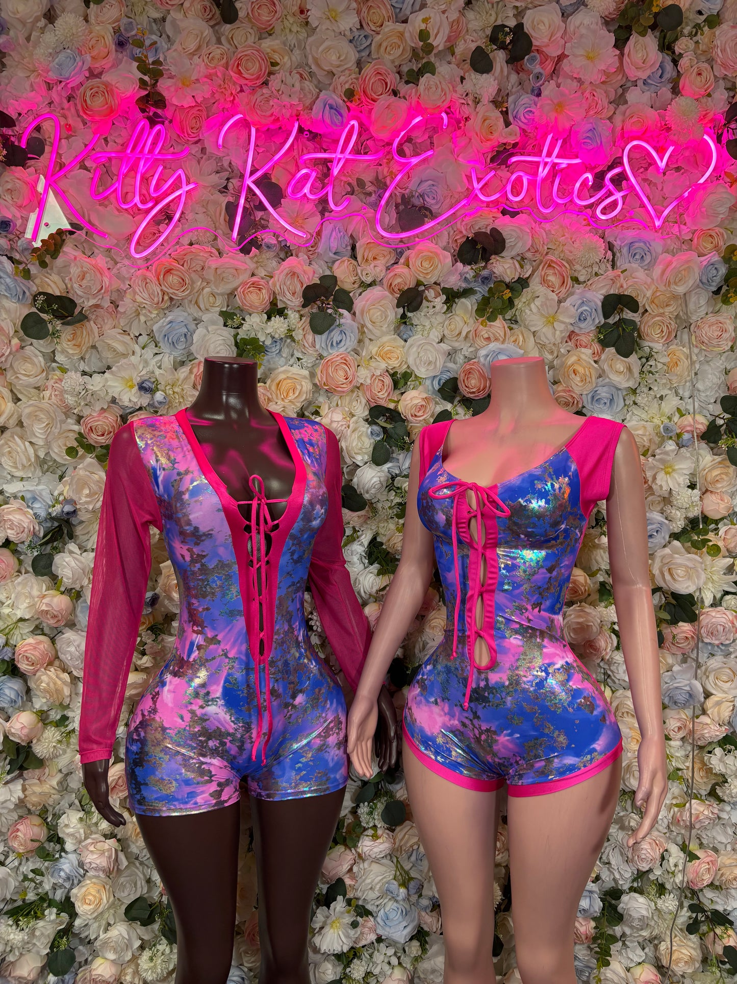 Pink Purple Metallic Bottlegirl Bodysuit – One Piece Exotic Dancewear, Rave Outfit & Festival Clubwear