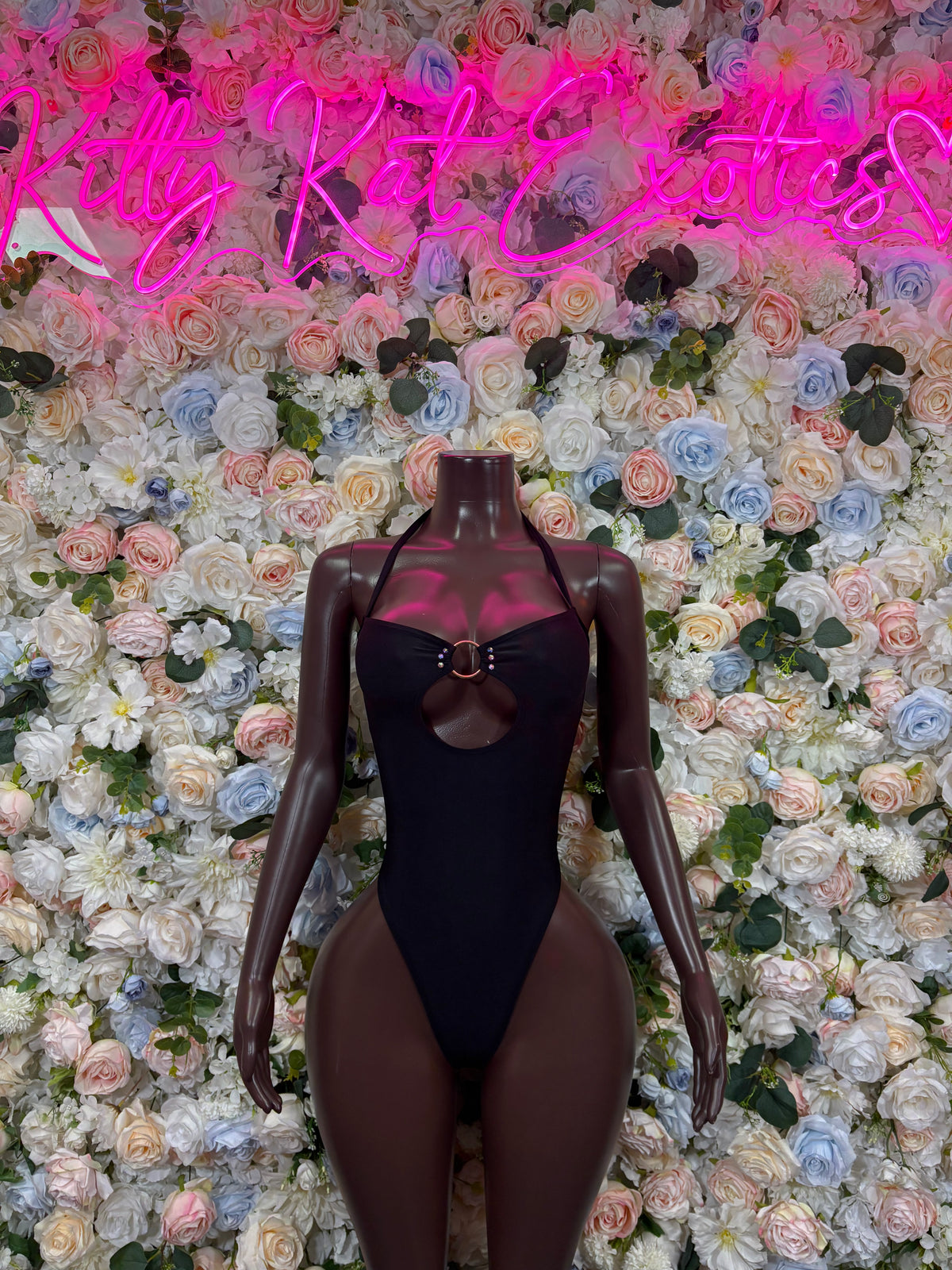 Black One Piece Bodysuit, Cutout Ring Detail Rave Outfit