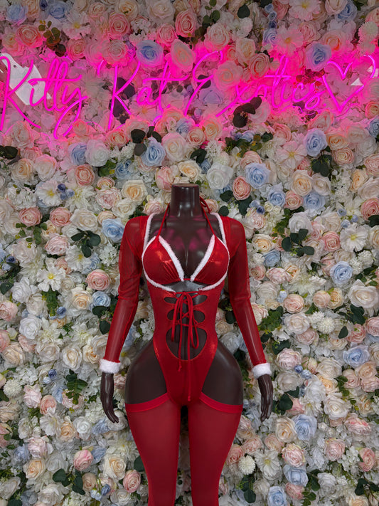 Bottlegirl Outfit Christmas Sexy Santa Bodysuit  Costume Santa Baby Outfit Bartender Dancewear