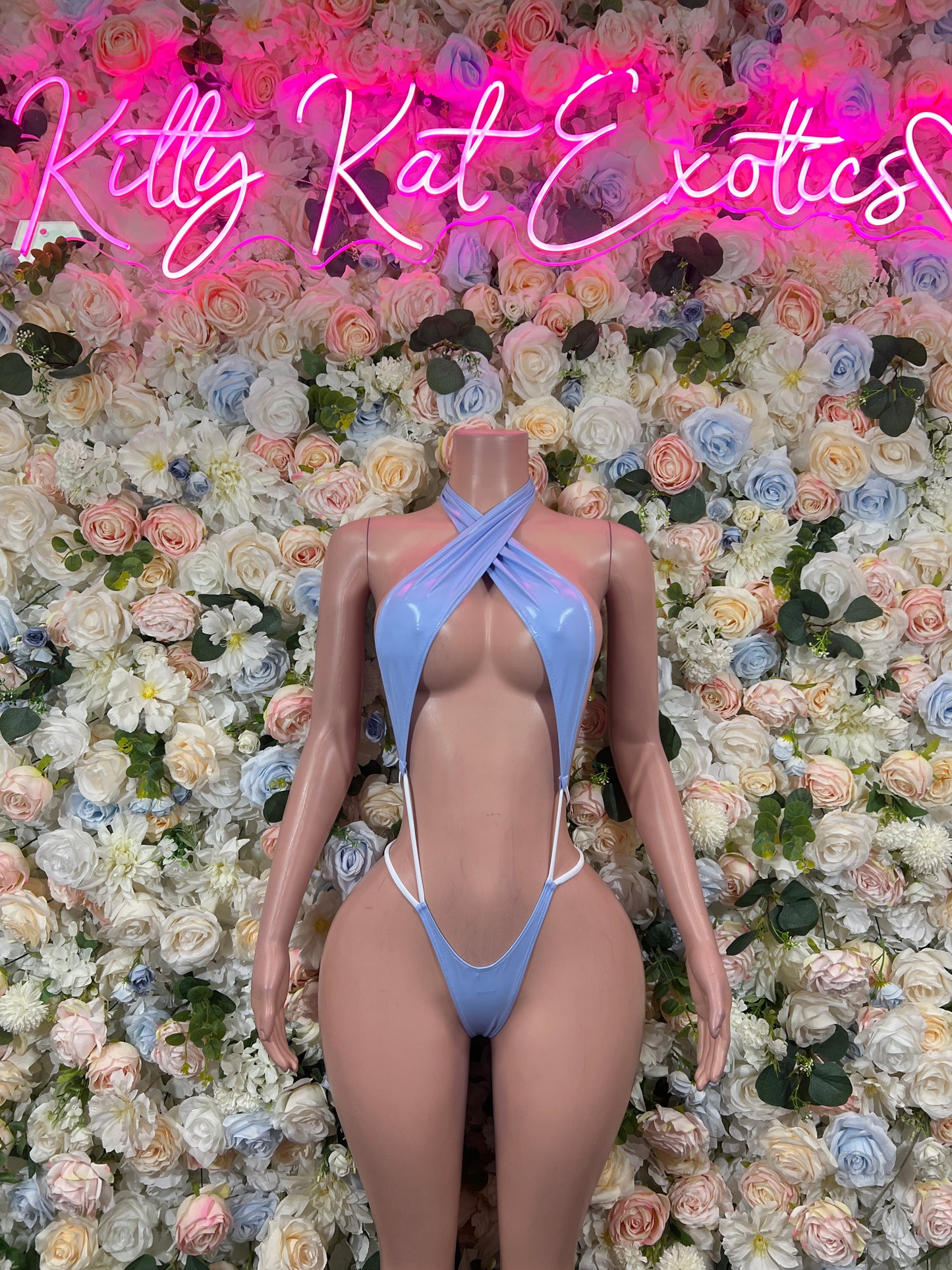 Baby Blue Latex Bodysuit – Rave Festival Bottlegirl Exotic Dance Clubwear Outfit