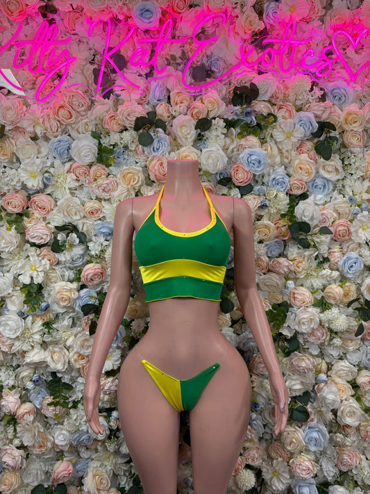 Brazilian Flag Bikini Two-Piece Crop Top Swimsuit Festival Dancewear