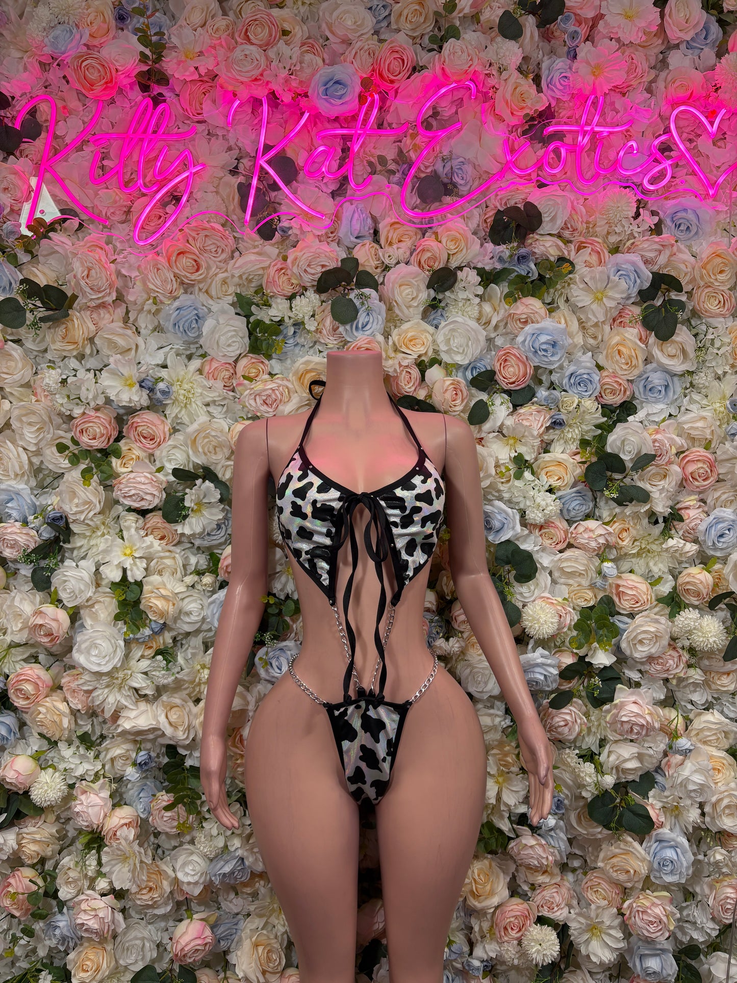 Cow Print Two Piece Bodysuit Set - Festival Outfit, Exotic Dancewear, Rave Clubwear, Party Bodysuit