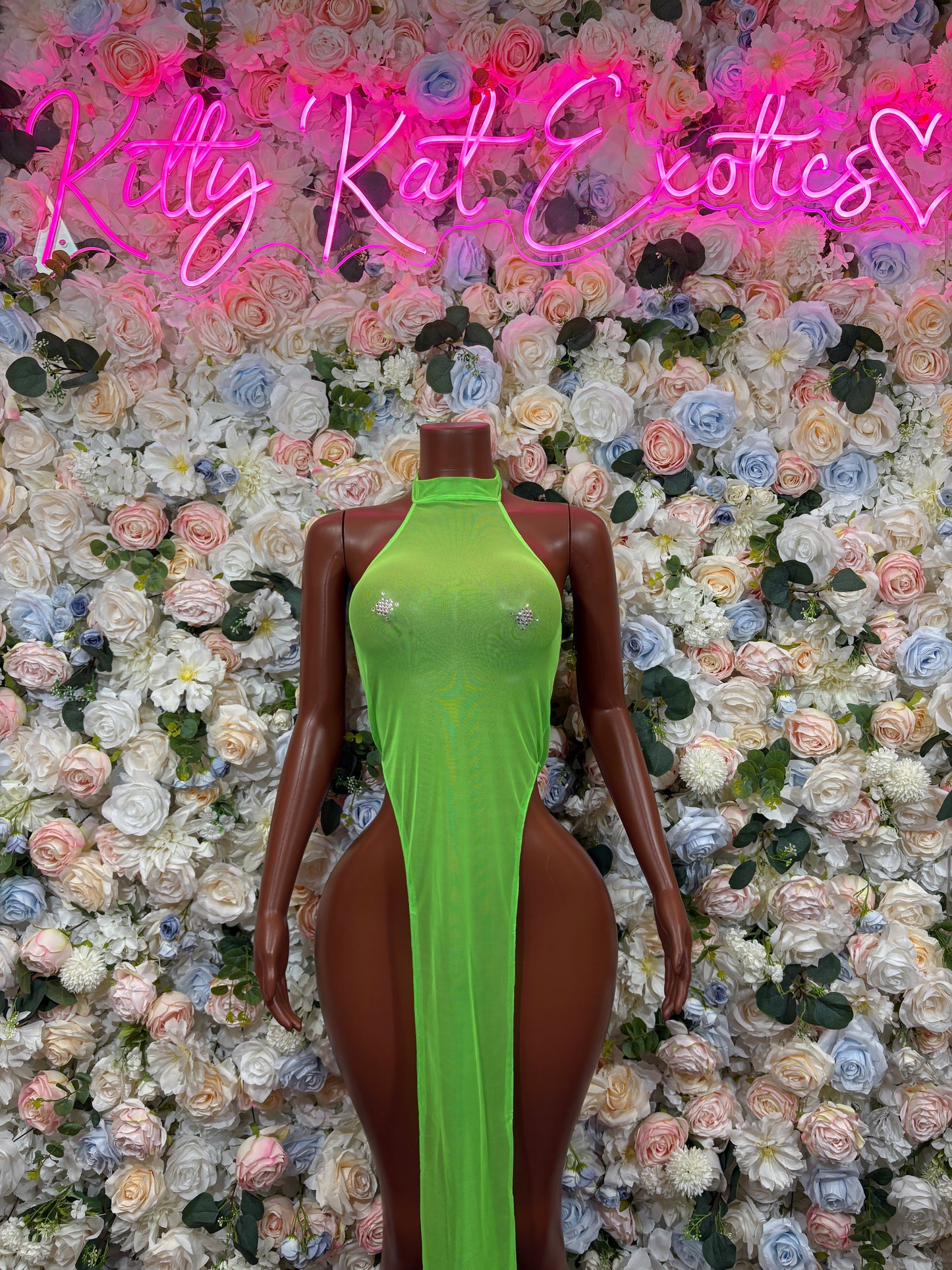 Neon Green Gown Date Night Exotic Dancewear Women’s Dance Costume