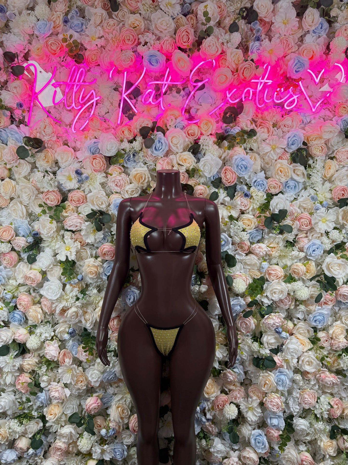 Exotic dancewear Gold rhinestone bikini set – two piece stripper outfit, rave wear costume, pole dance lingerie, festival bikini