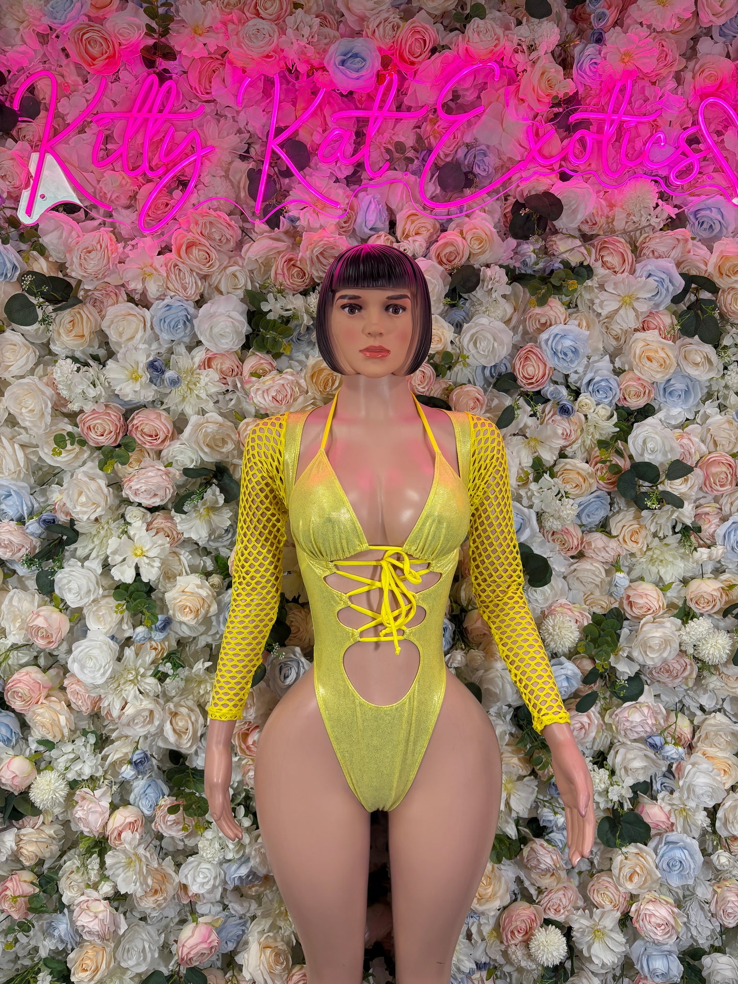 Bottlegirl Metallic Yellow Bodysuit: Rave Outfit, Festival Clothing