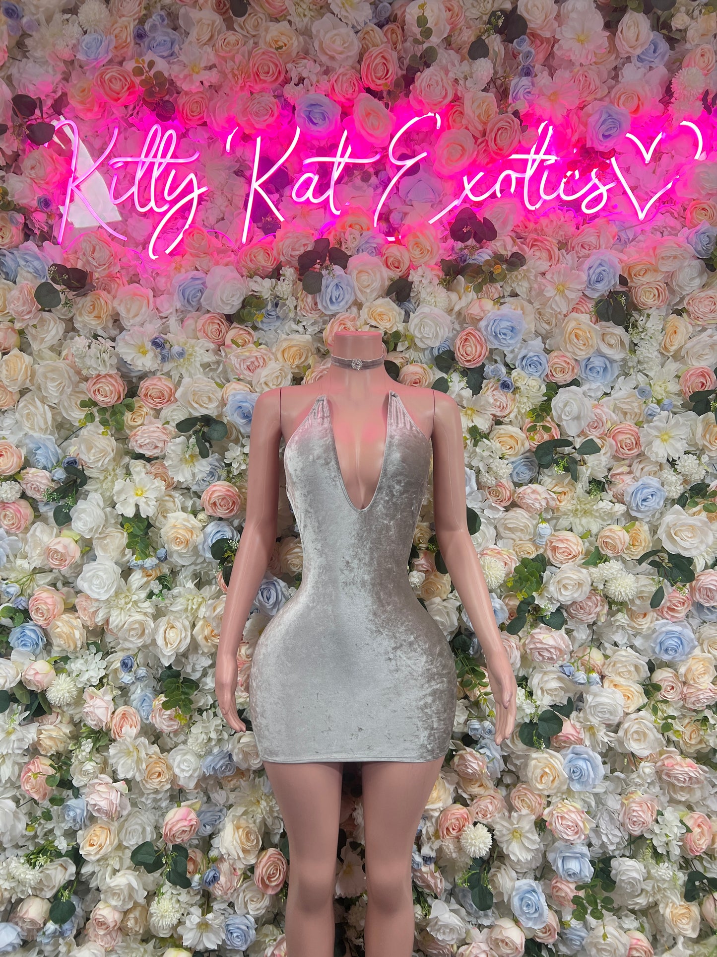 Exotic Dancewear New Years Silver Velvet Dress, Exotic Dancewear, Party Outfit