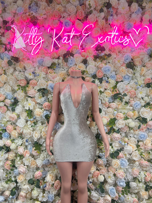 Exotic Dancewear New Years Silver Velvet Dress, Exotic Dancewear, Party Outfit