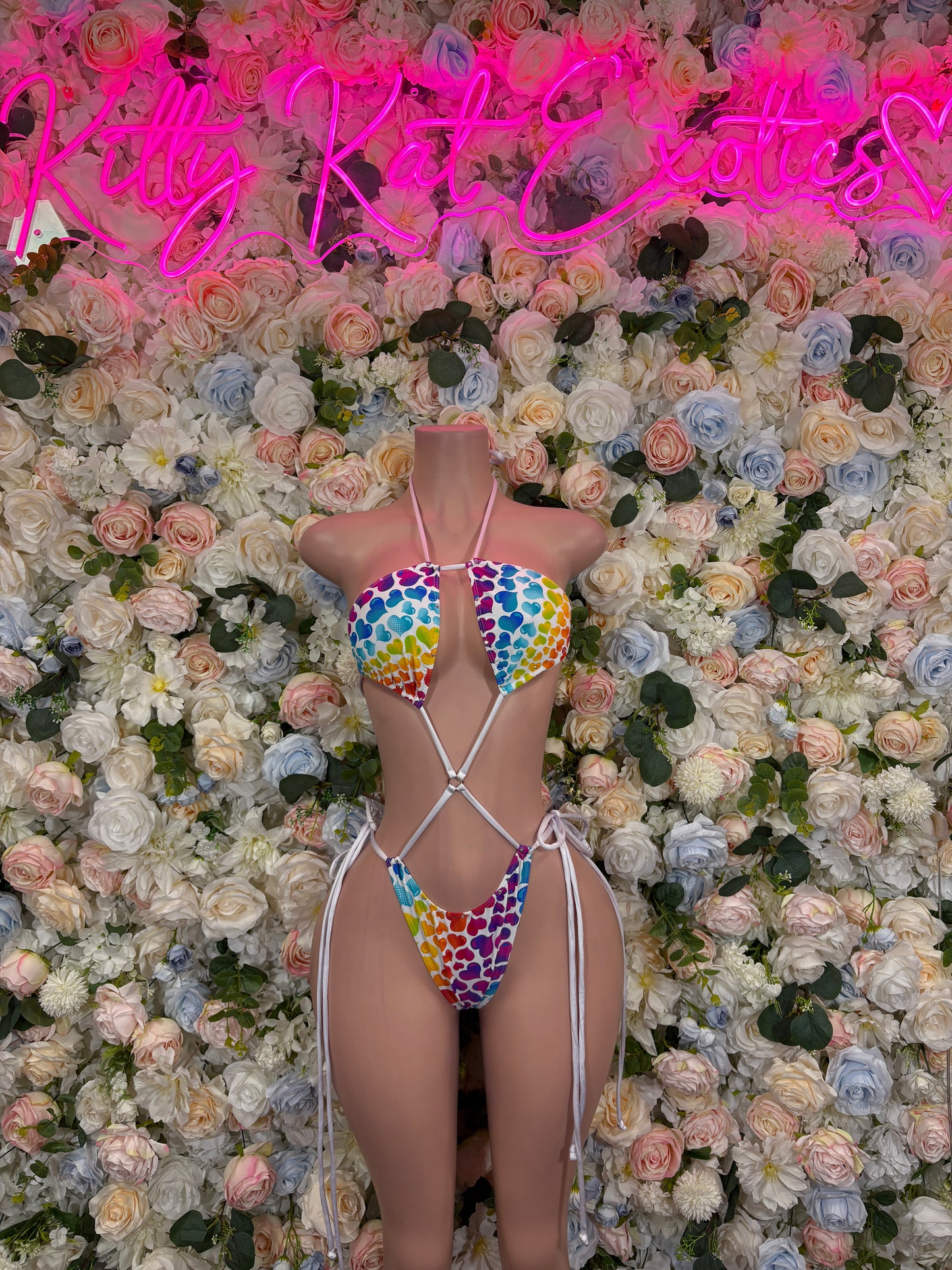 Rainbow Heart Print Cutout Bodysuit – Strappy Bottlegirl One Piece Rave Festival Dancewear