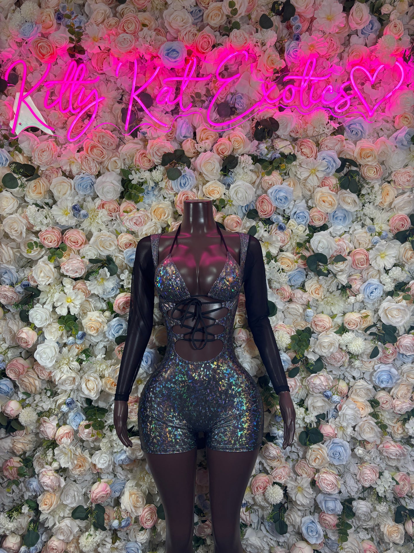 Bottle Girl Crushed Black Metallic Bodysuit, One Piece Bartender Outfit, Festival Rave Clubwear