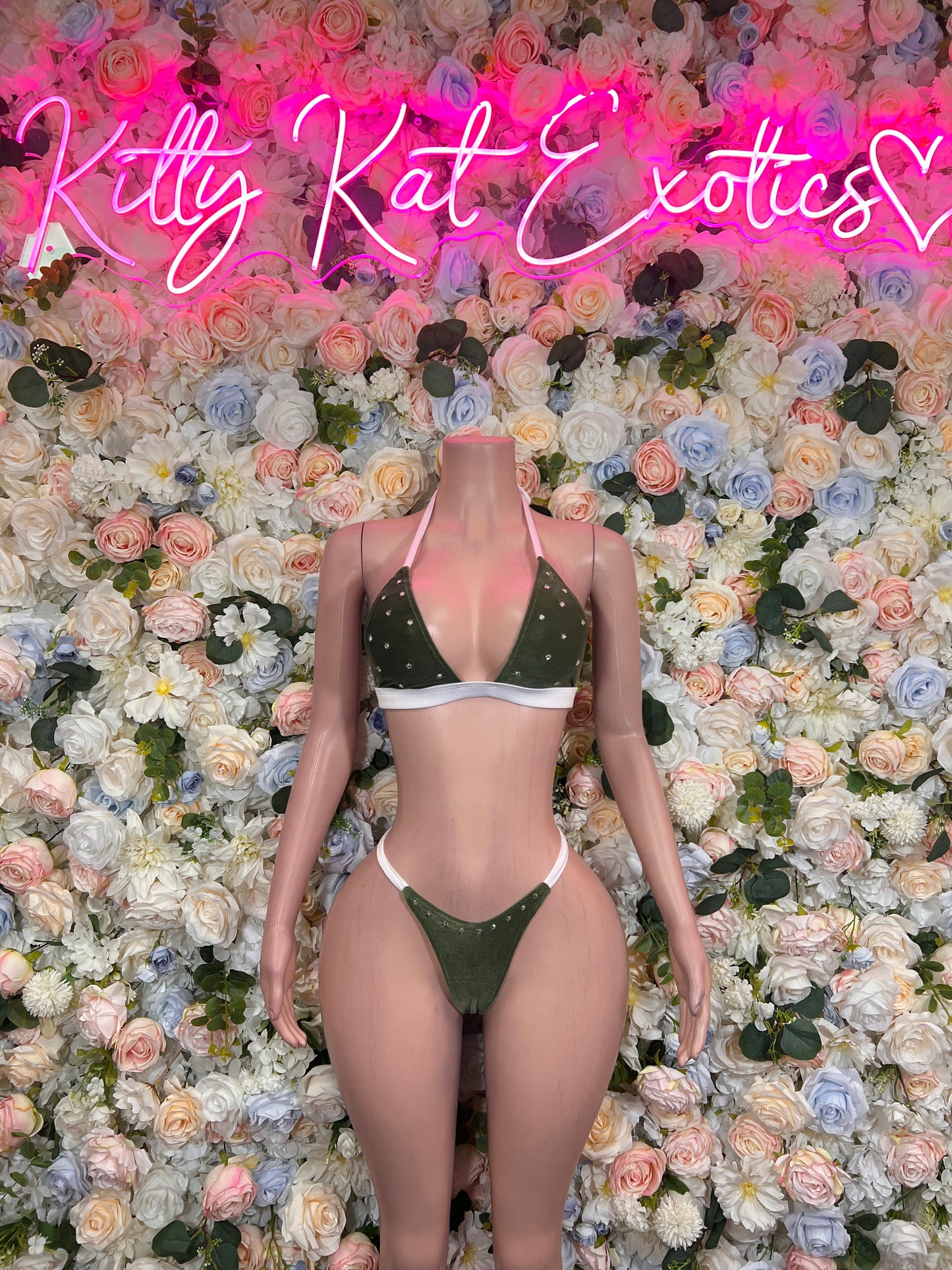 Olive Velvet Bikini Two Piece Festival Wear