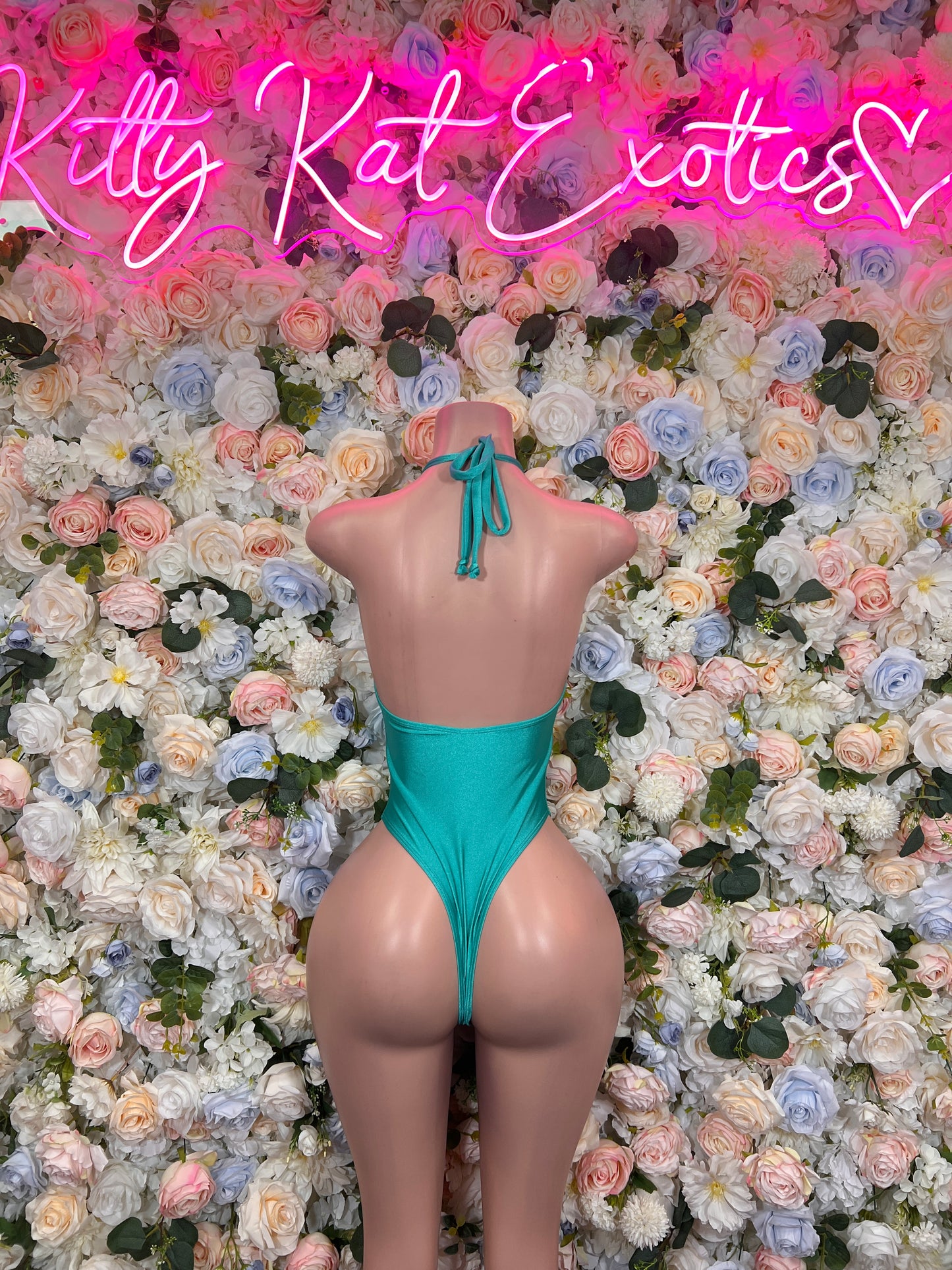 Teal One Piece Bodysuit, Cutout Halter Rhinestone One Piece, Rave Festival Clubwear
