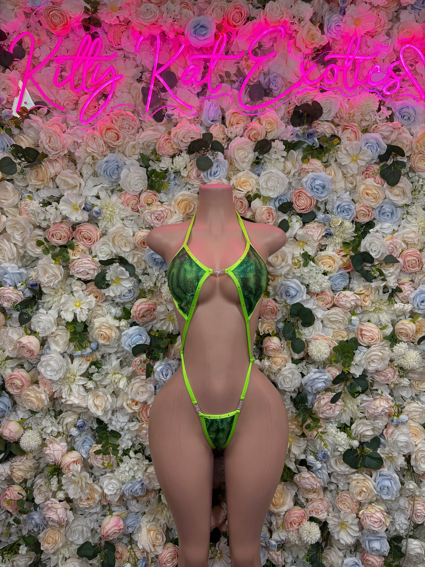 Exotic Dancewear One-Piece Slingshot - Snake Print Green Raves, & Festival Clothing