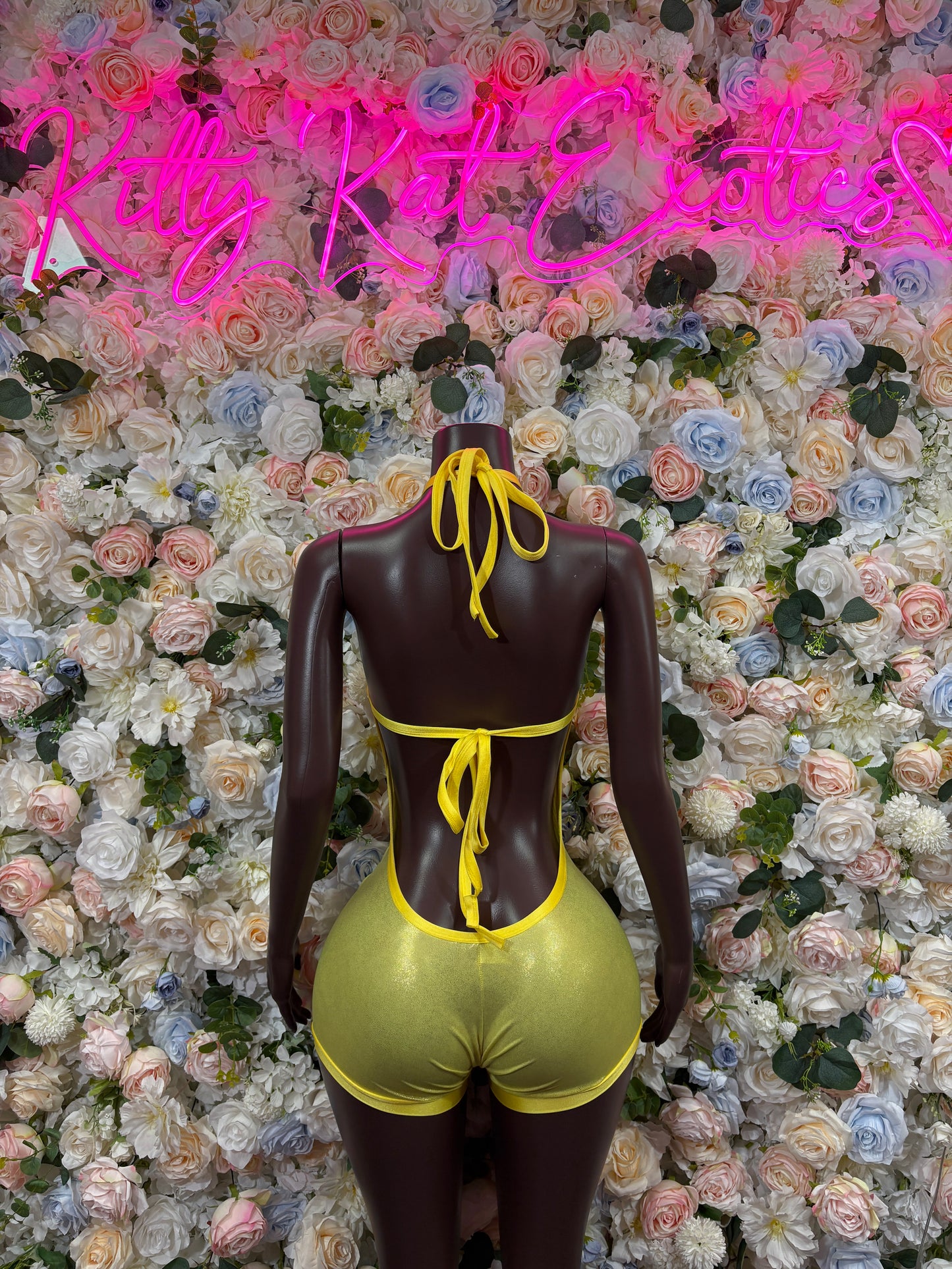 Rave Clothing Yellow Metallic Bodysuit - Exotic Dancewear for Performers, Raves, & Festival Clothing