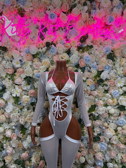 Bottlegirl Bodysuit Silver Metallic Bodysuit - Hologram Design | Exotic Dancewear Bartender Oufit