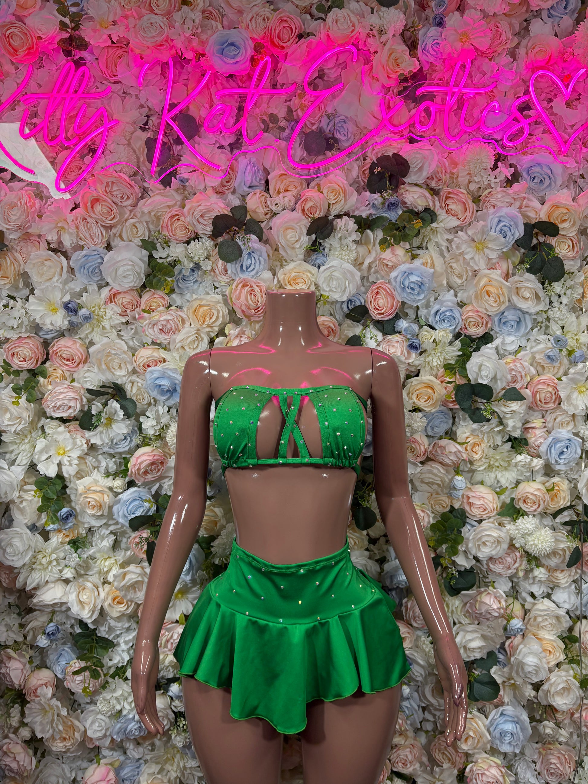 green emerald velvet dress St Patrick's Day Green Bottlegirl Skirt Set, Festival Rave Outfit –  Kittykatexotics