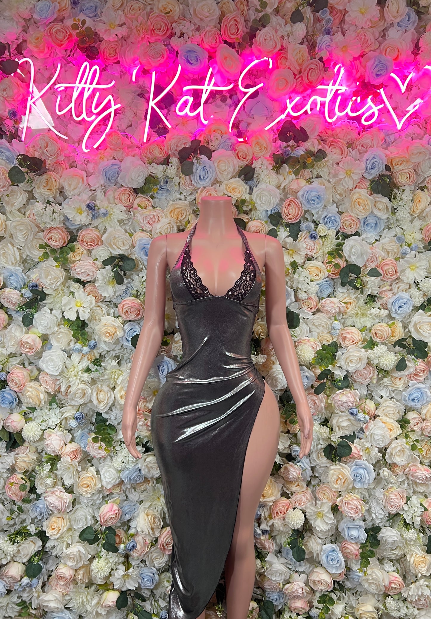 Silver Gown Exotic Dancewear   Elegant and Sexy Evening Gown for Performers, Events, or Special Occasions